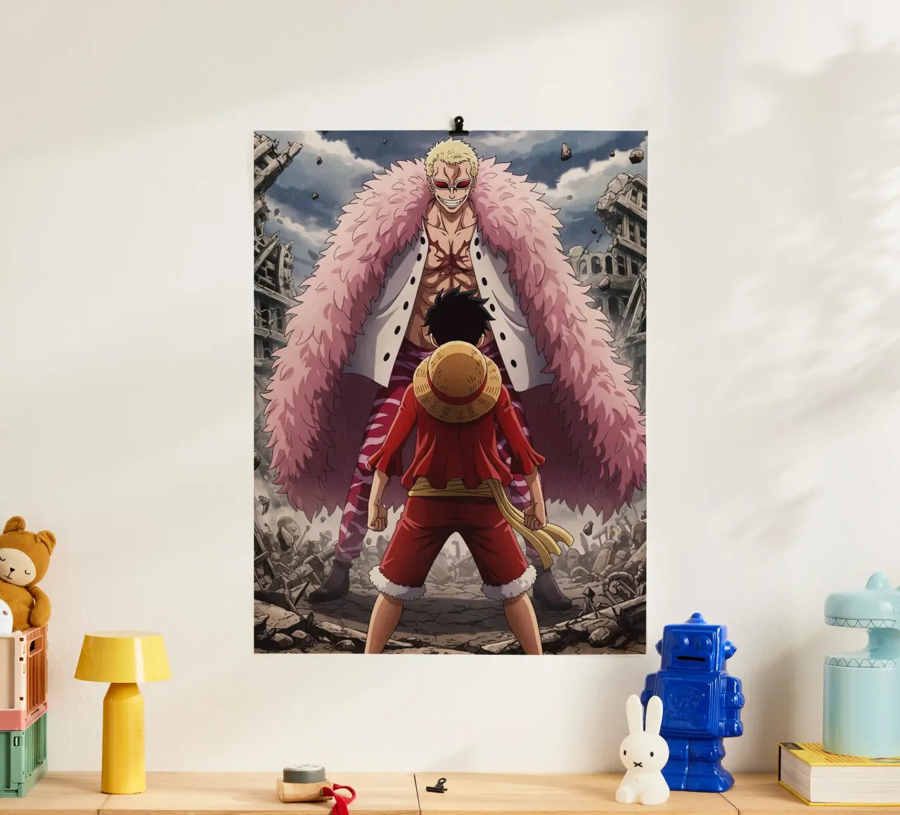 Monkey D Luffy Vs Donquixote Doflamingo poster con telaio in legno da Musadad Shop