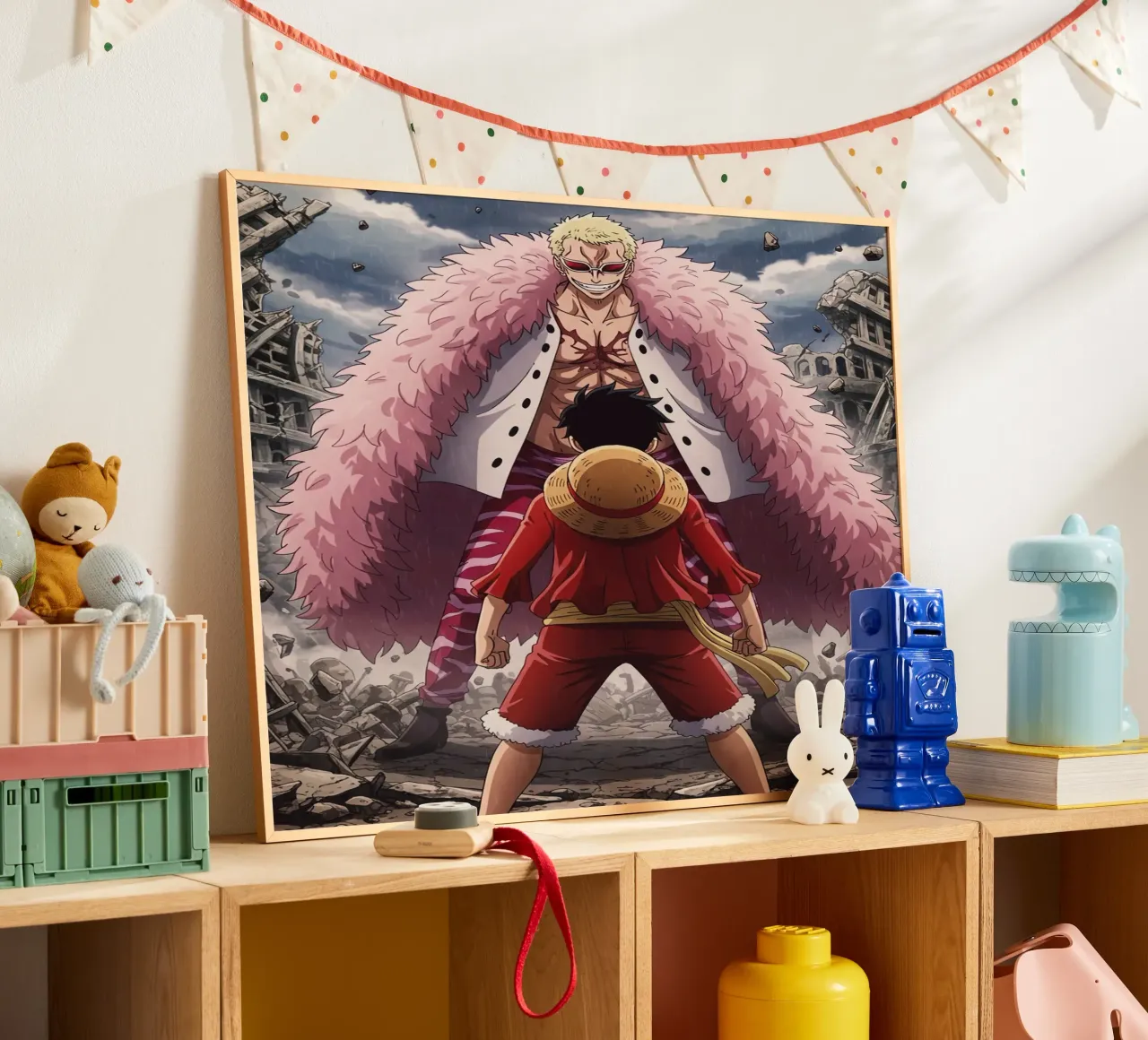 Monkey D Luffy Vs Donquixote Doflamingo poster con telaio in legno da Musadad Shop