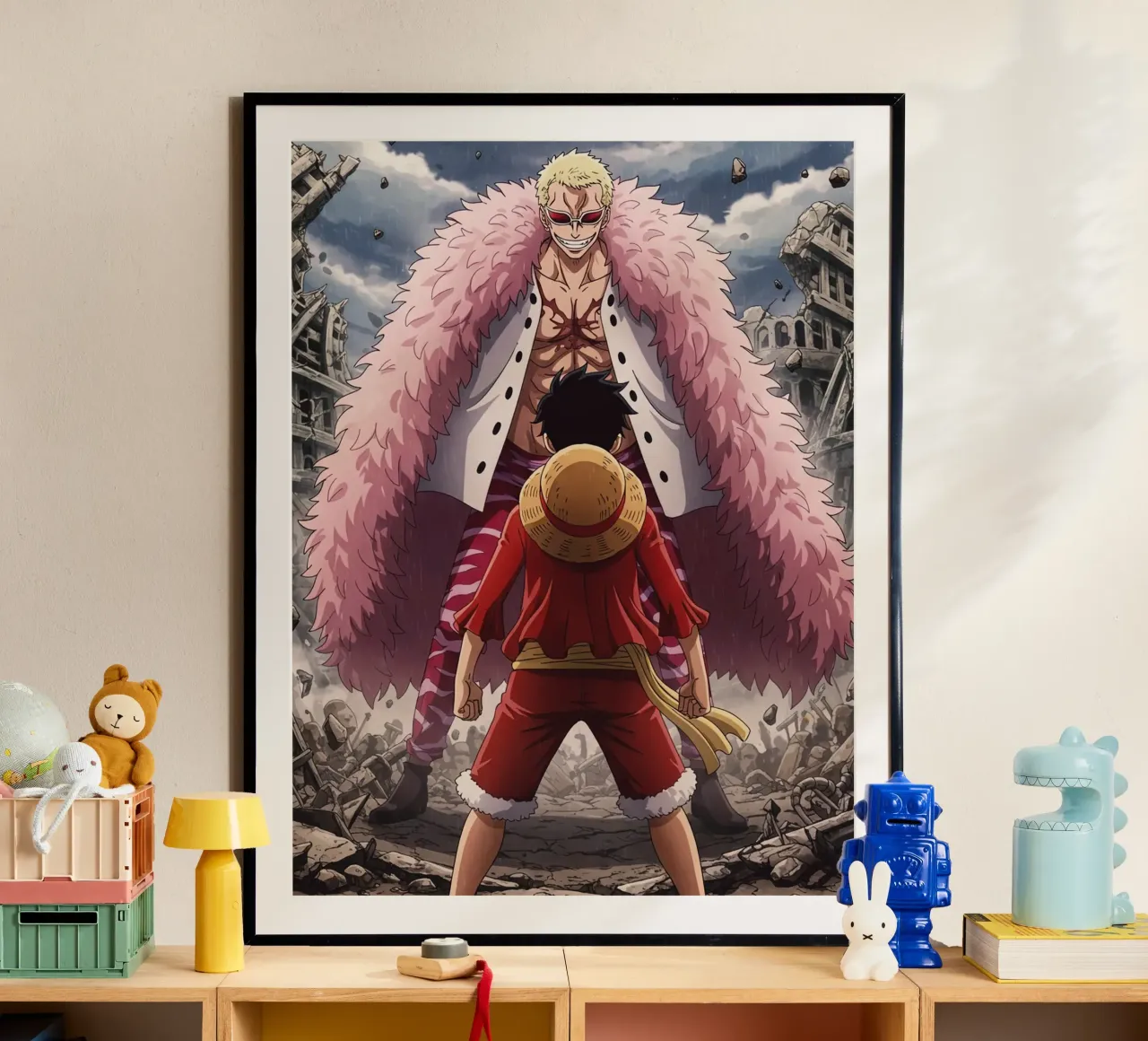Monkey D Luffy Vs Donquixote Doflamingo poster con telaio in legno da Musadad Shop