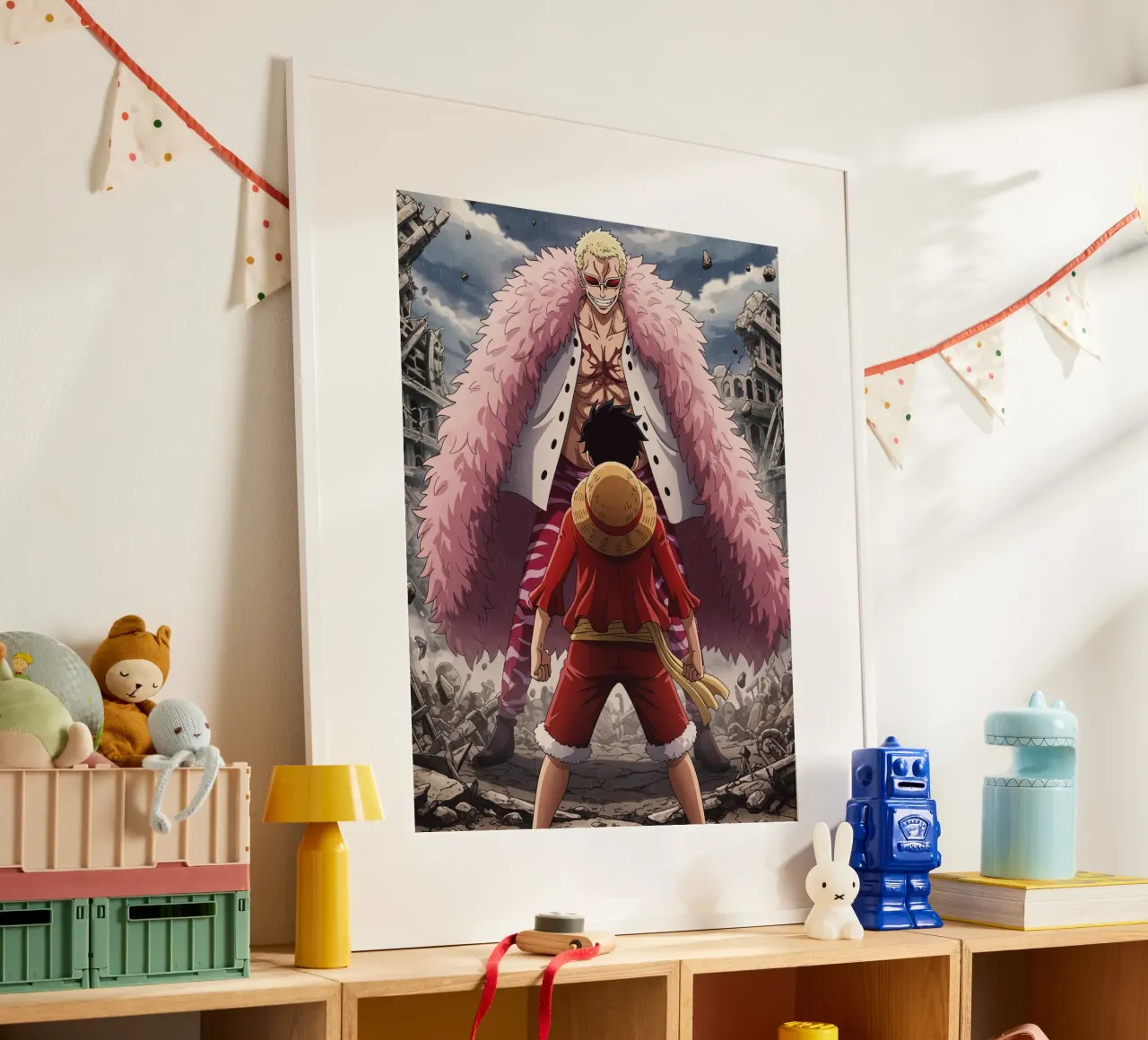 Monkey D Luffy Vs Donquixote Doflamingo poster con telaio in legno da Musadad Shop
