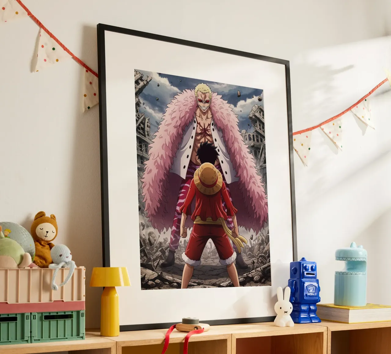 Monkey D Luffy Vs Donquixote Doflamingo poster con telaio in legno da Musadad Shop