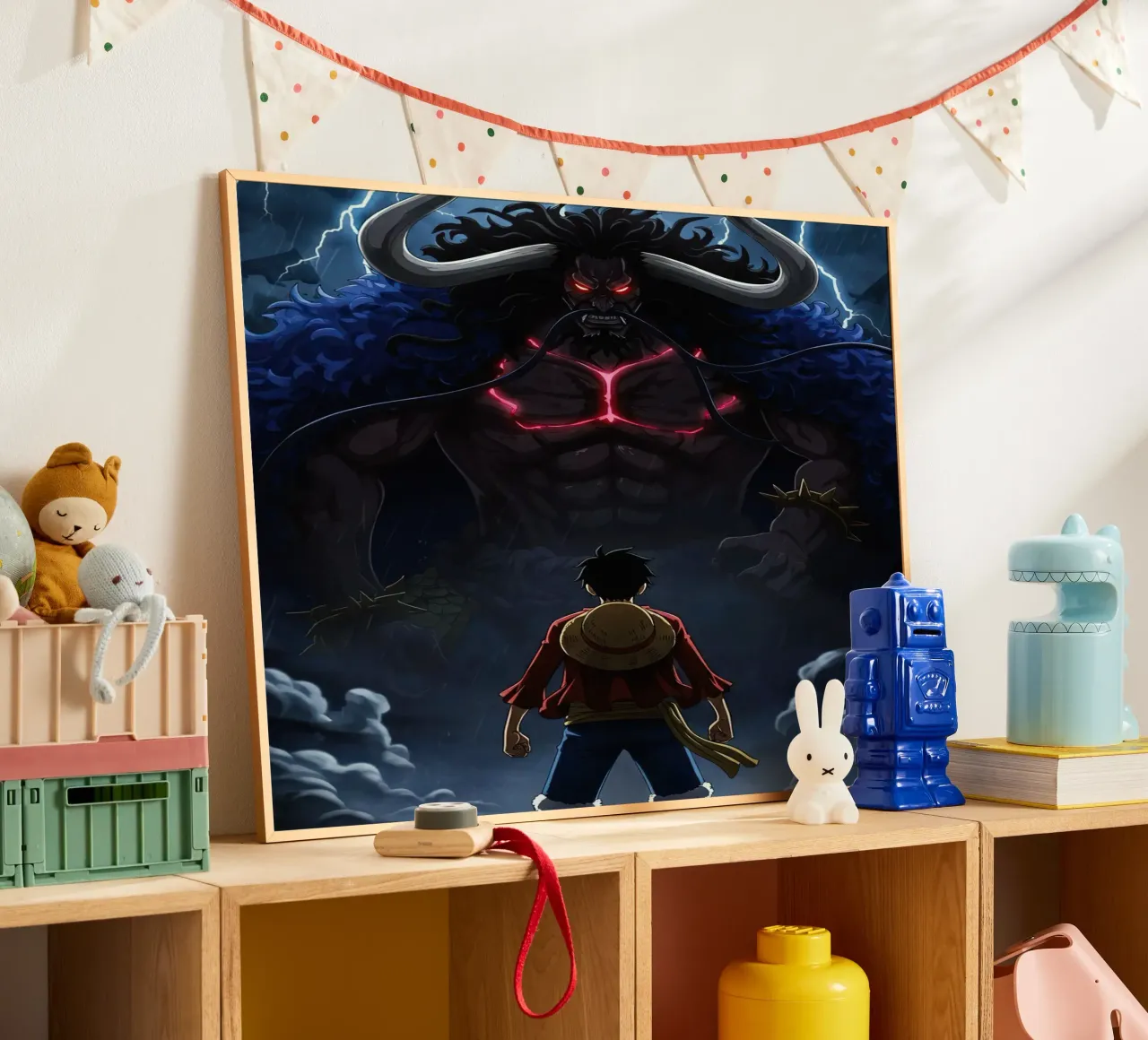 Monkey D Luffy vs Kaido poster con telaio in legno da Musadad Shop