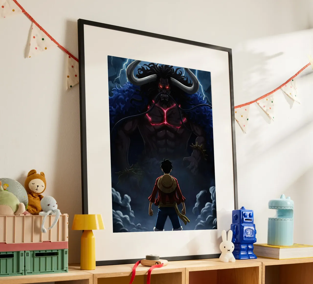 Monkey D Luffy vs Kaido poster con telaio in legno da Musadad Shop