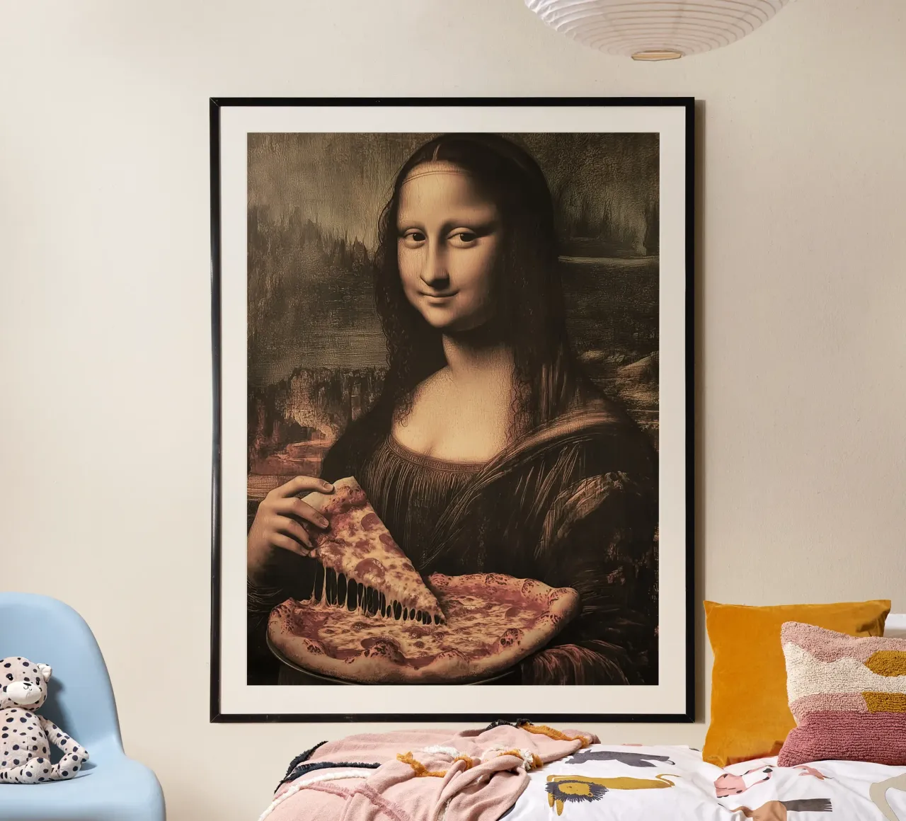 Mona lisa Pizza poster con telaio in alluminio da Musadad Shop