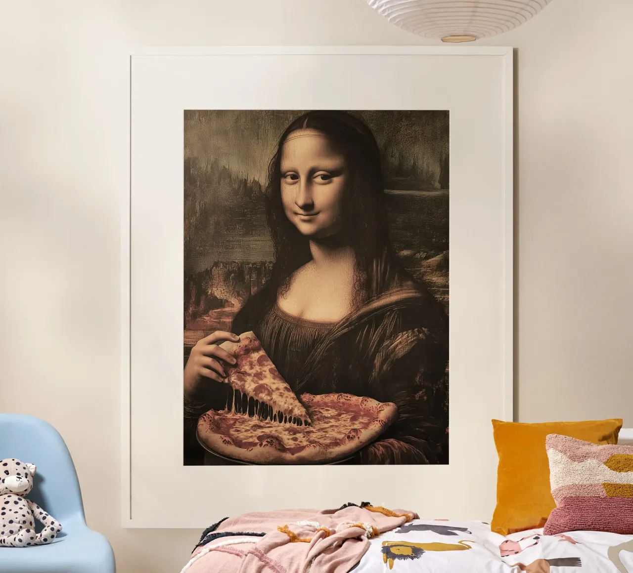 Mona lisa Pizza poster con telaio in alluminio da Musadad Shop