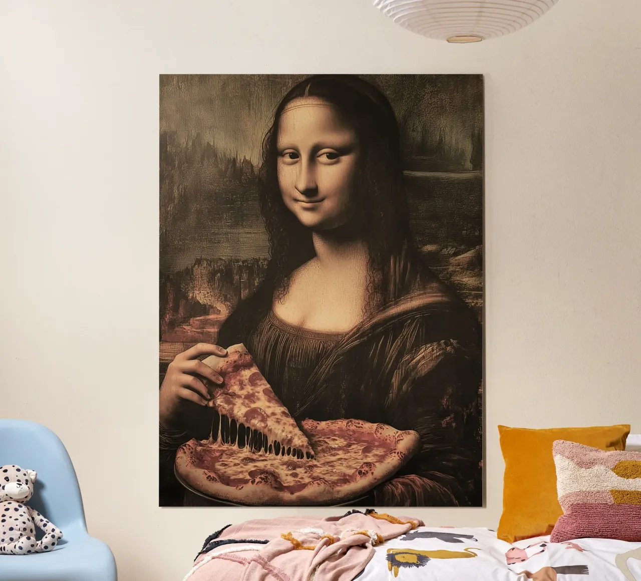 Mona lisa Pizza poster con telaio in alluminio da Musadad Shop