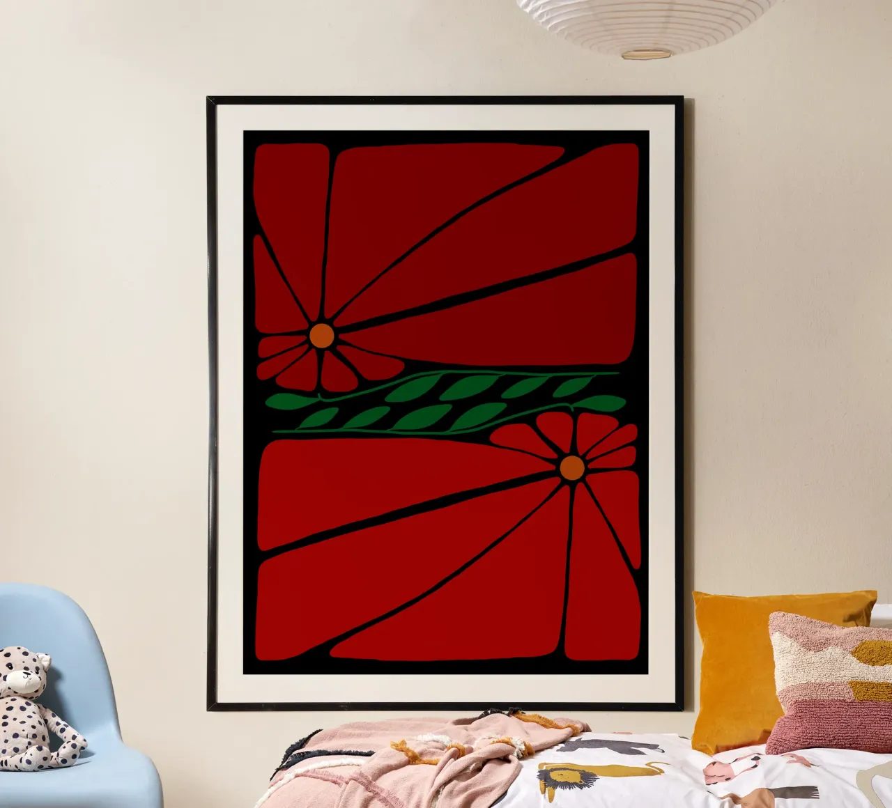 Red double large flower poster con telaio in alluminio da TijanaArtStudio88