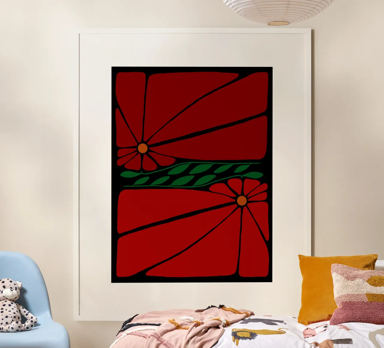 Red double large flower poster con telaio in alluminio da TijanaArtStudio88