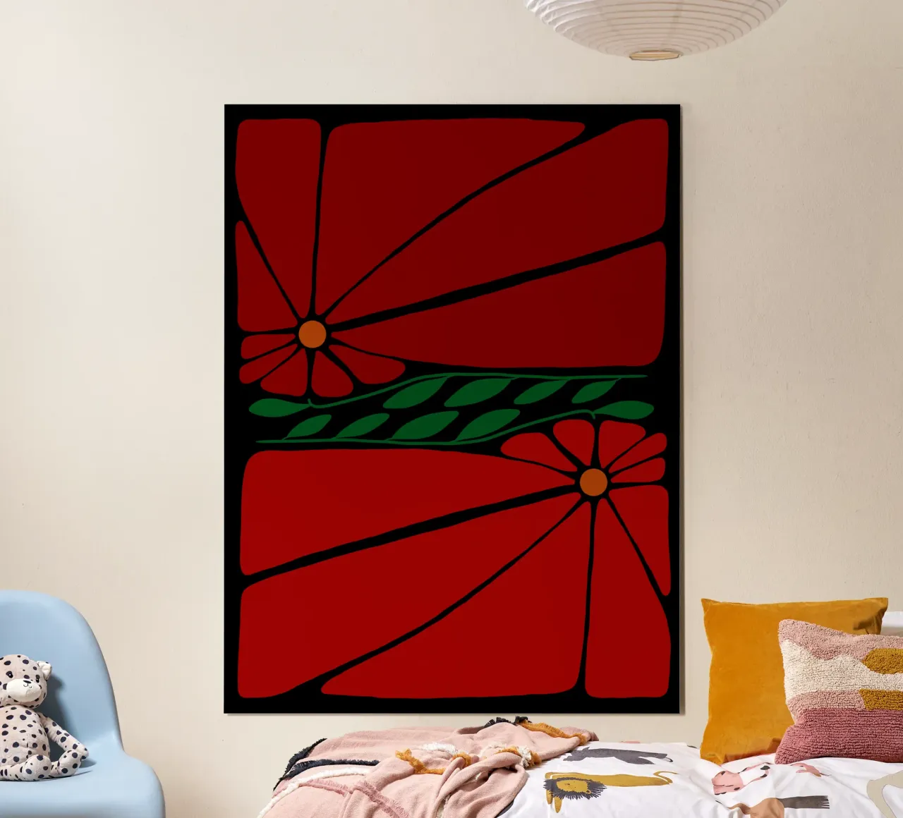 Red double large flower poster con telaio in alluminio da TijanaArtStudio88