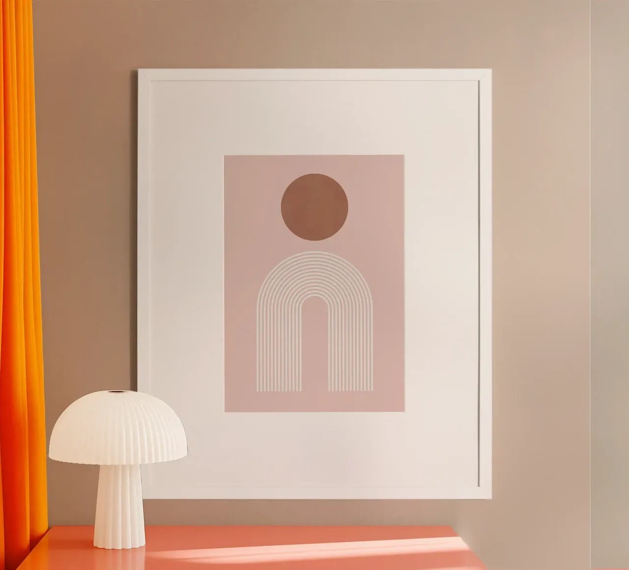 cerchio arco linee curve rosa marrone poster con telaio in legno da Patrick M Gerber