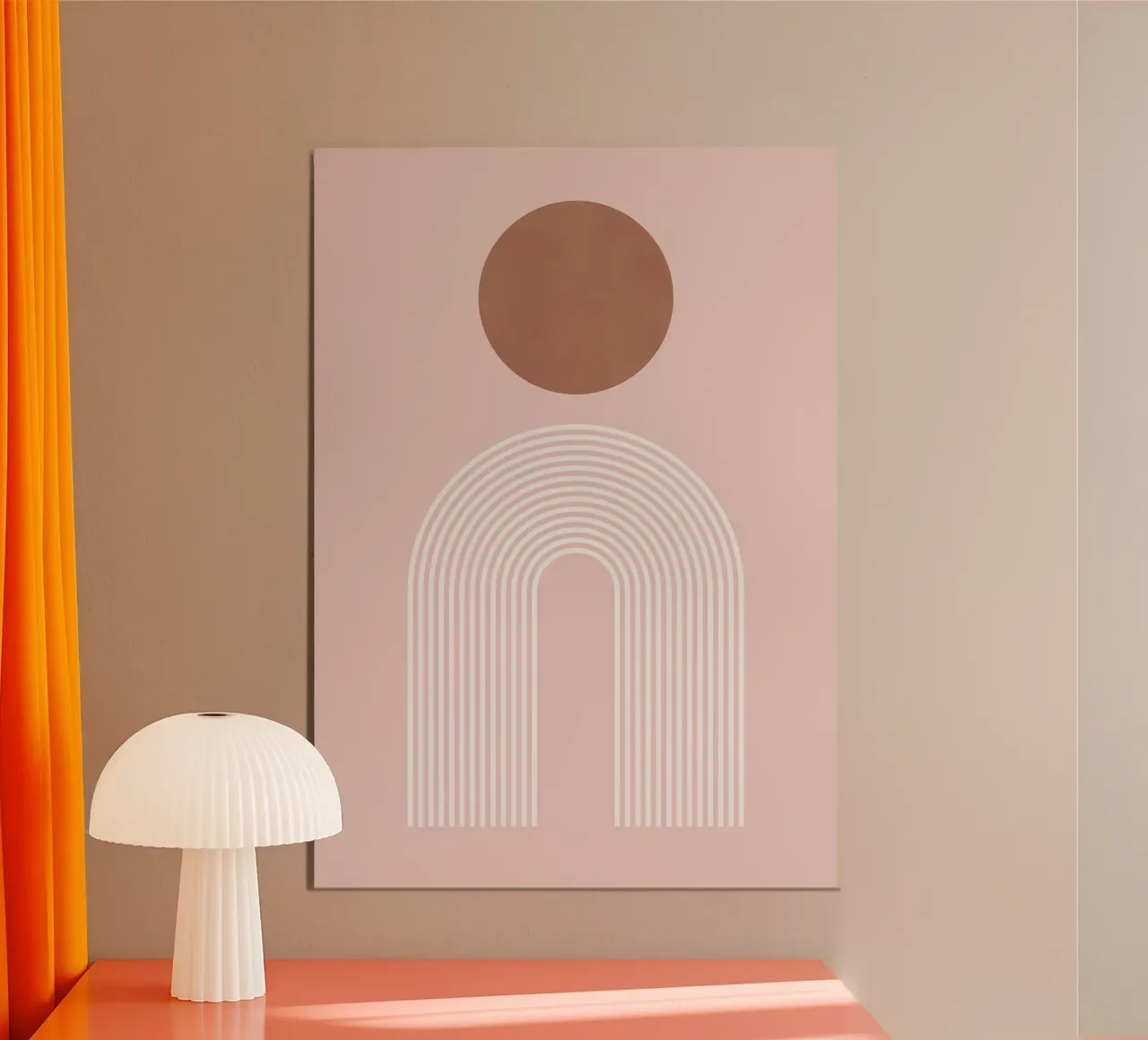 cerchio arco linee curve rosa marrone poster con telaio in legno da Patrick M Gerber