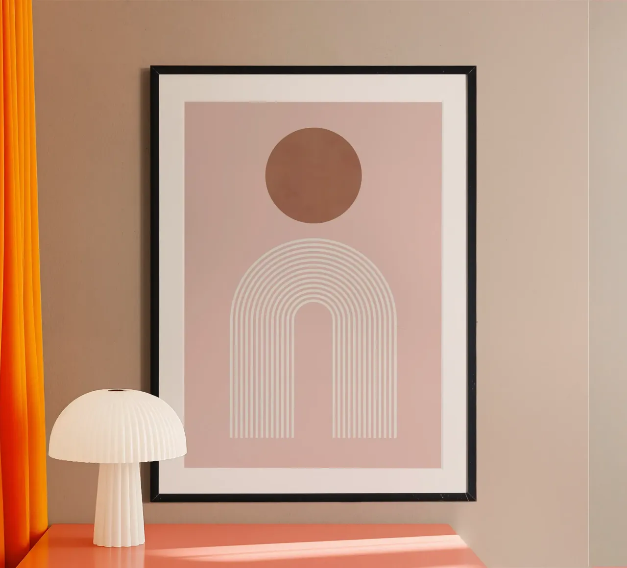 cerchio arco linee curve rosa marrone poster con telaio in legno da Patrick M Gerber