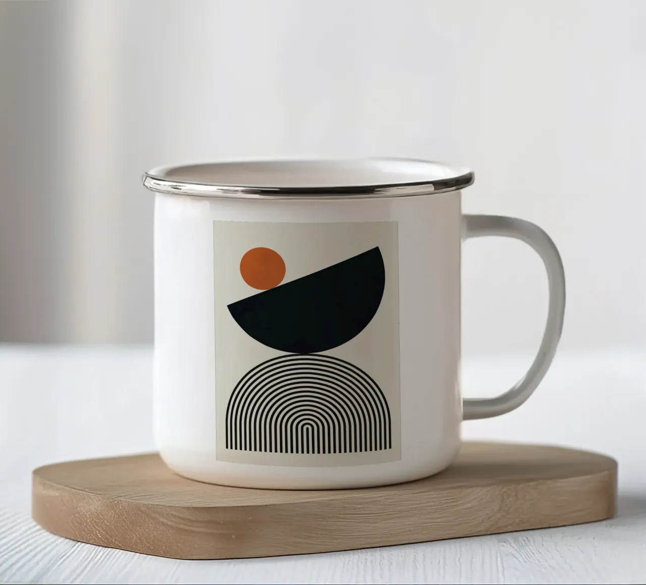 cerchio semicerchio forme geometriche in bianco e nero tazza in smalto da Patrick M Gerber