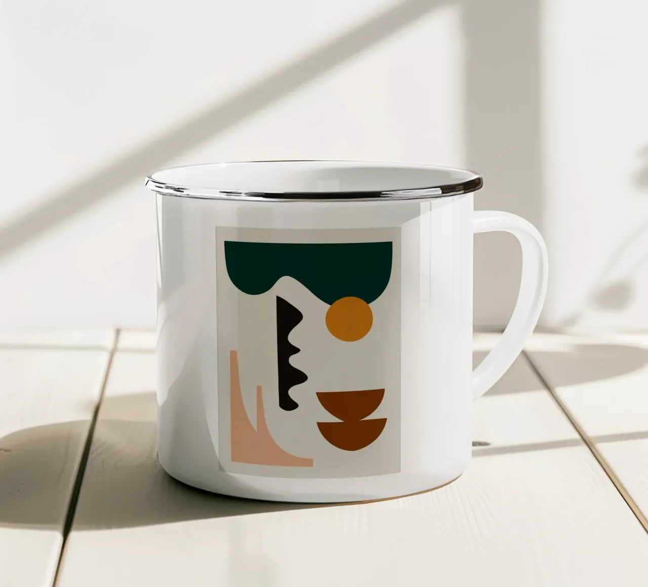 forme astratte cerchio semicerchio onda zig zag tazza in smalto da Patrick M Gerber