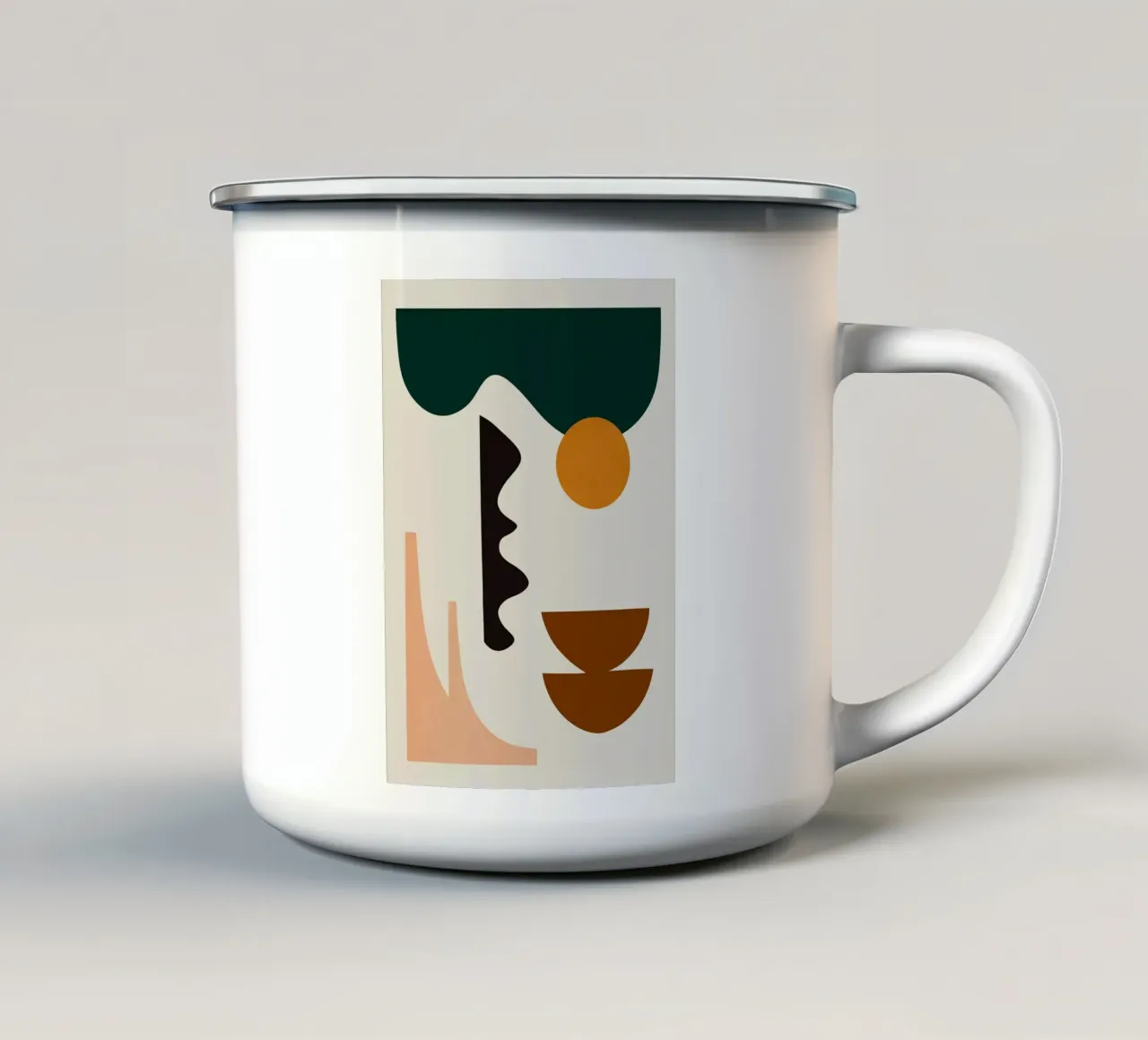 forme astratte cerchio semicerchio onda zig zag tazza in smalto da Patrick M Gerber