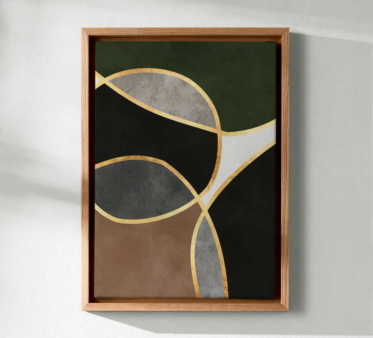 geometric shapes abstract pattern gold accents ovals canvas with Floater frame by Patrick M Gerber
