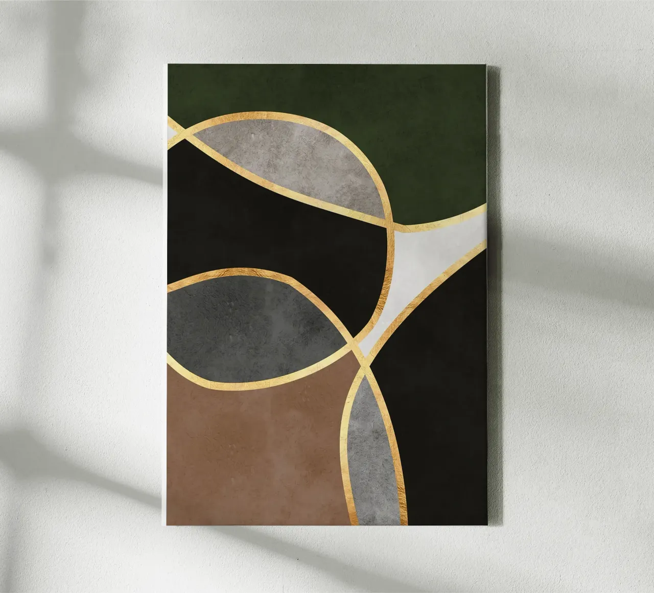 geometric shapes abstract pattern gold accents ovals canvas with Floater frame by Patrick M Gerber