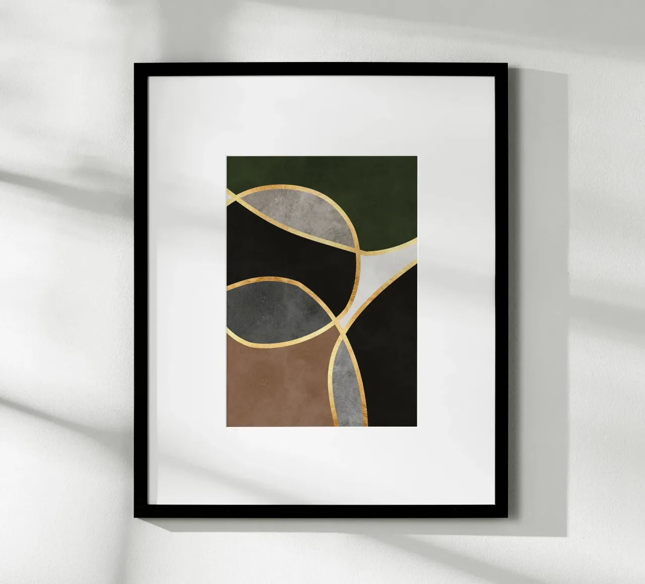 geometric shapes abstract pattern gold accents ovals poster with aluminum frame by Patrick M Gerber