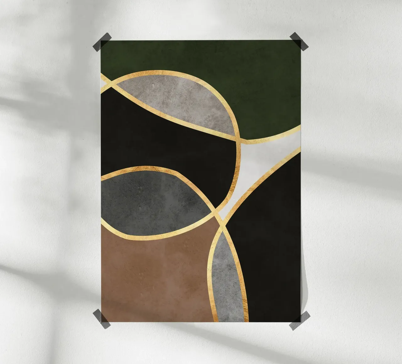 geometric shapes abstract pattern gold accents ovals poster with aluminum frame by Patrick M Gerber