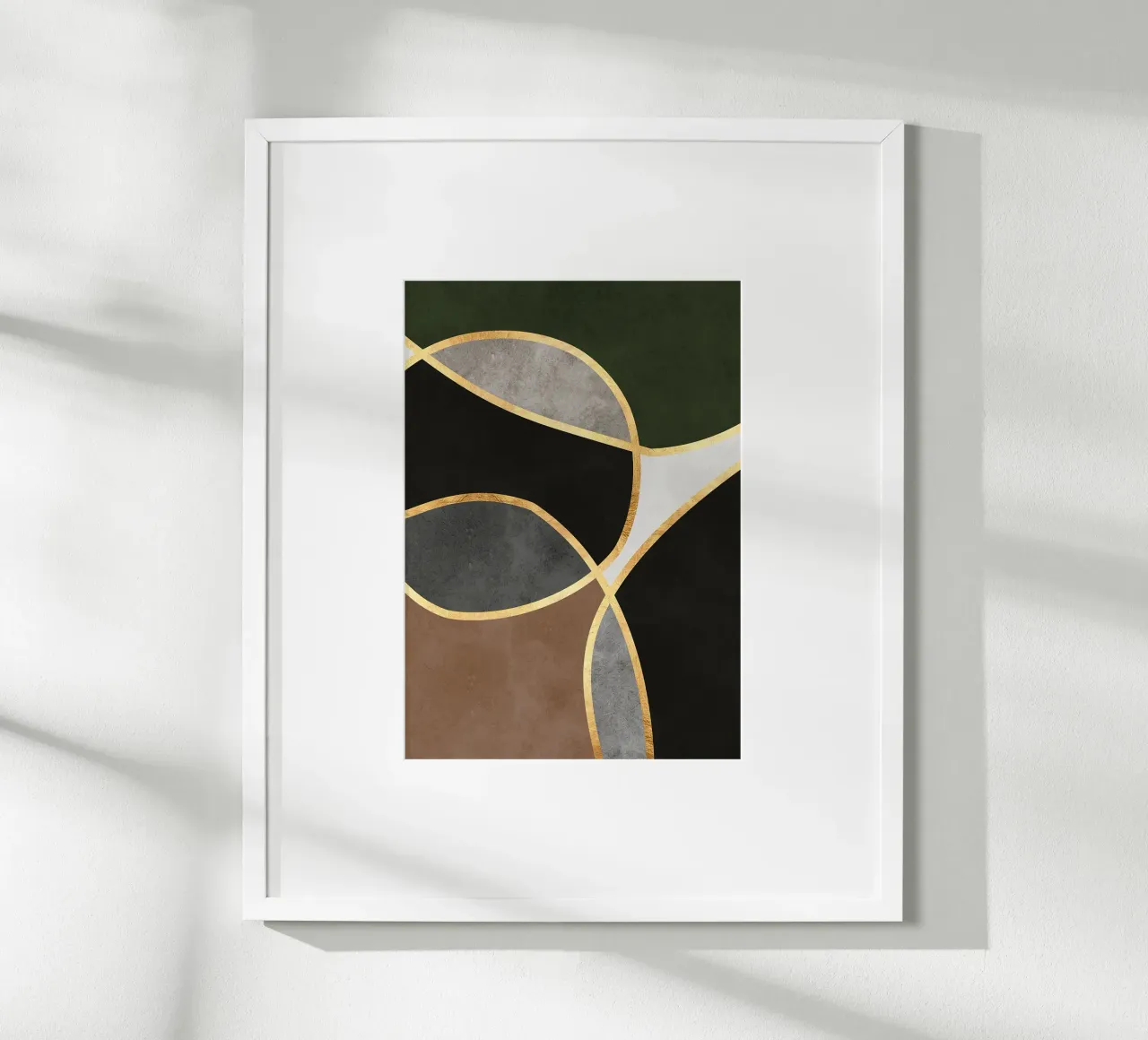 geometric shapes abstract pattern gold accents ovals poster with aluminum frame by Patrick M Gerber