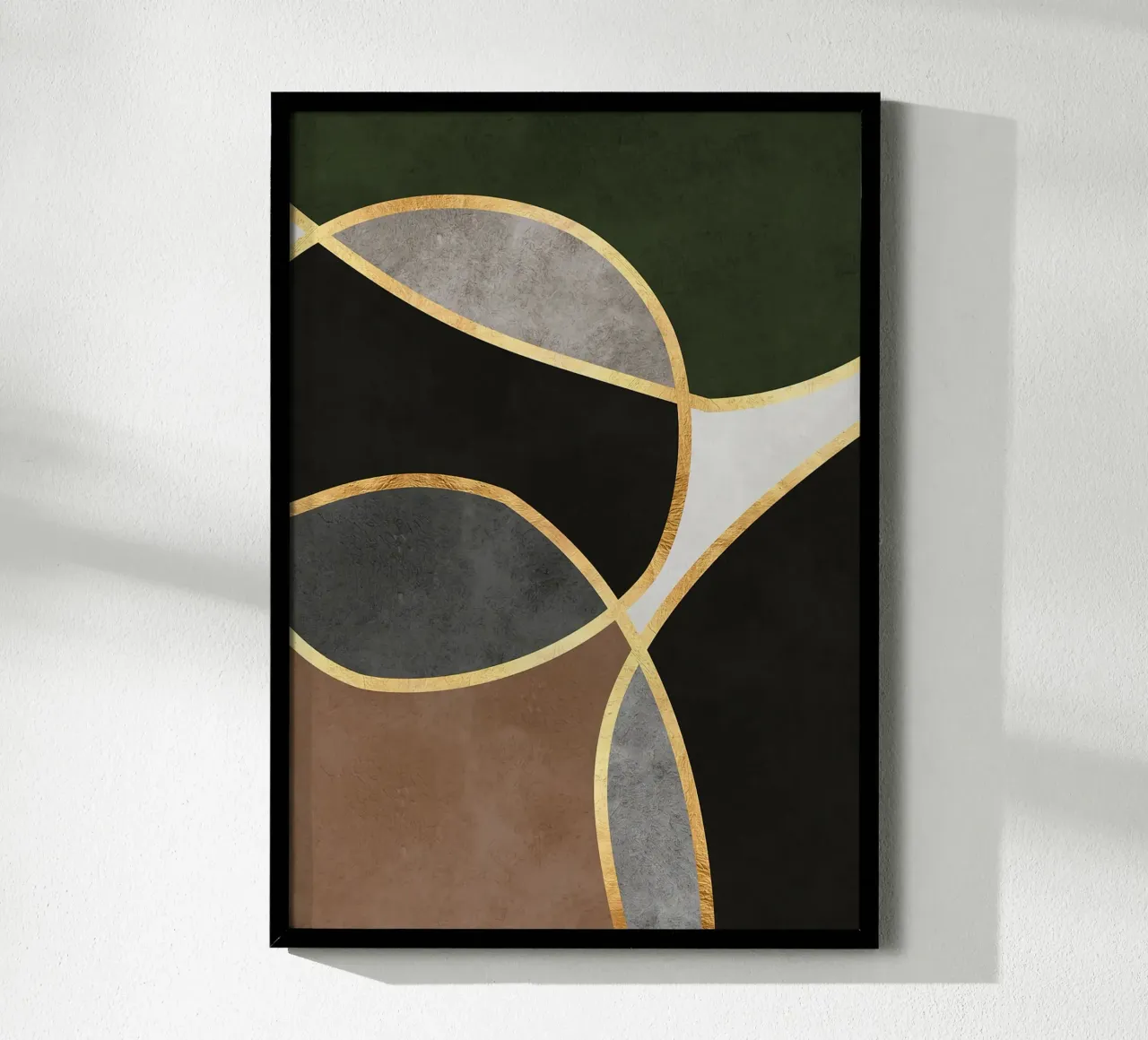 geometric shapes abstract pattern gold accents ovals poster with aluminum frame by Patrick M Gerber