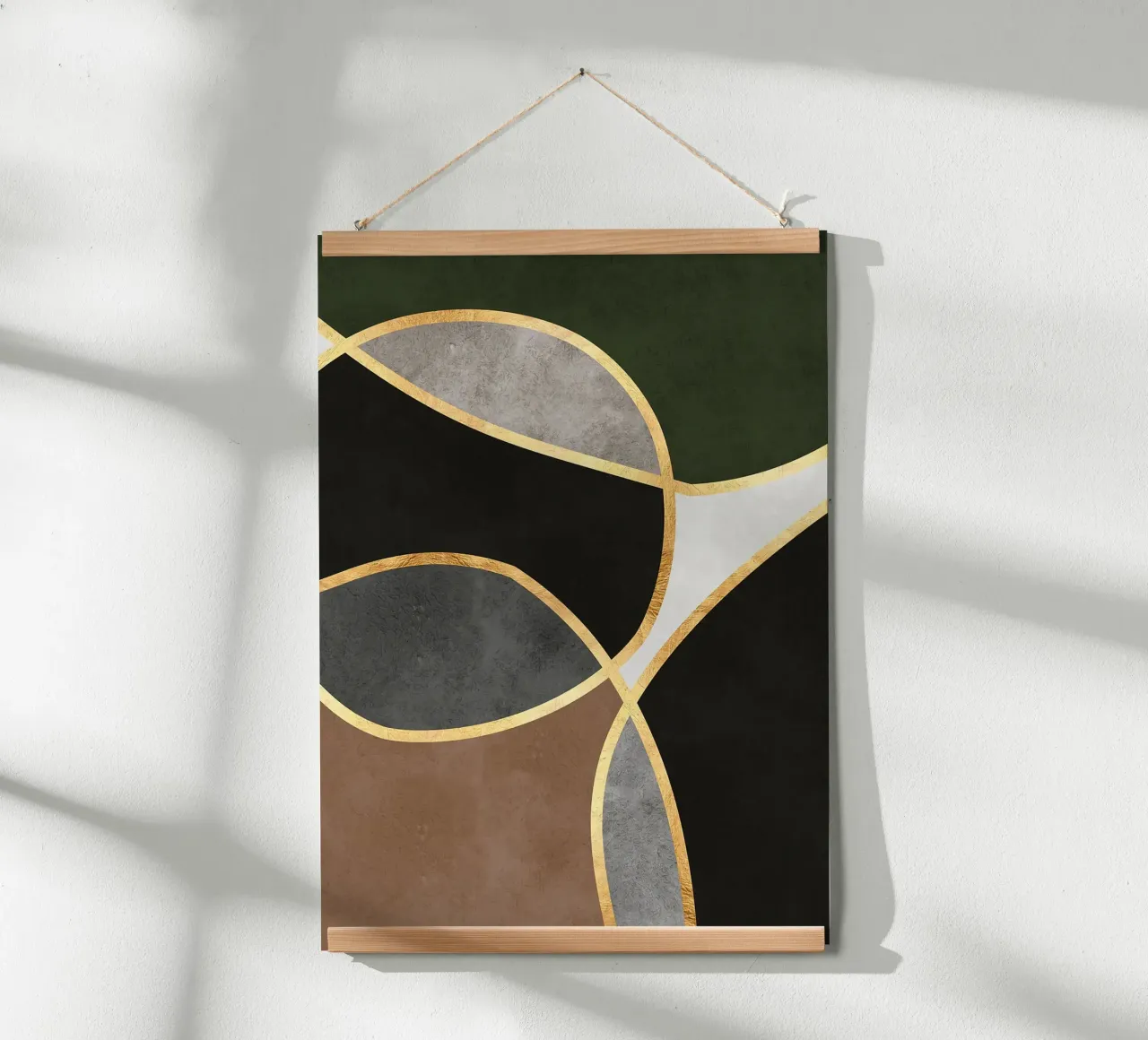 geometric shapes abstract pattern gold accents ovals poster with aluminum frame by Patrick M Gerber