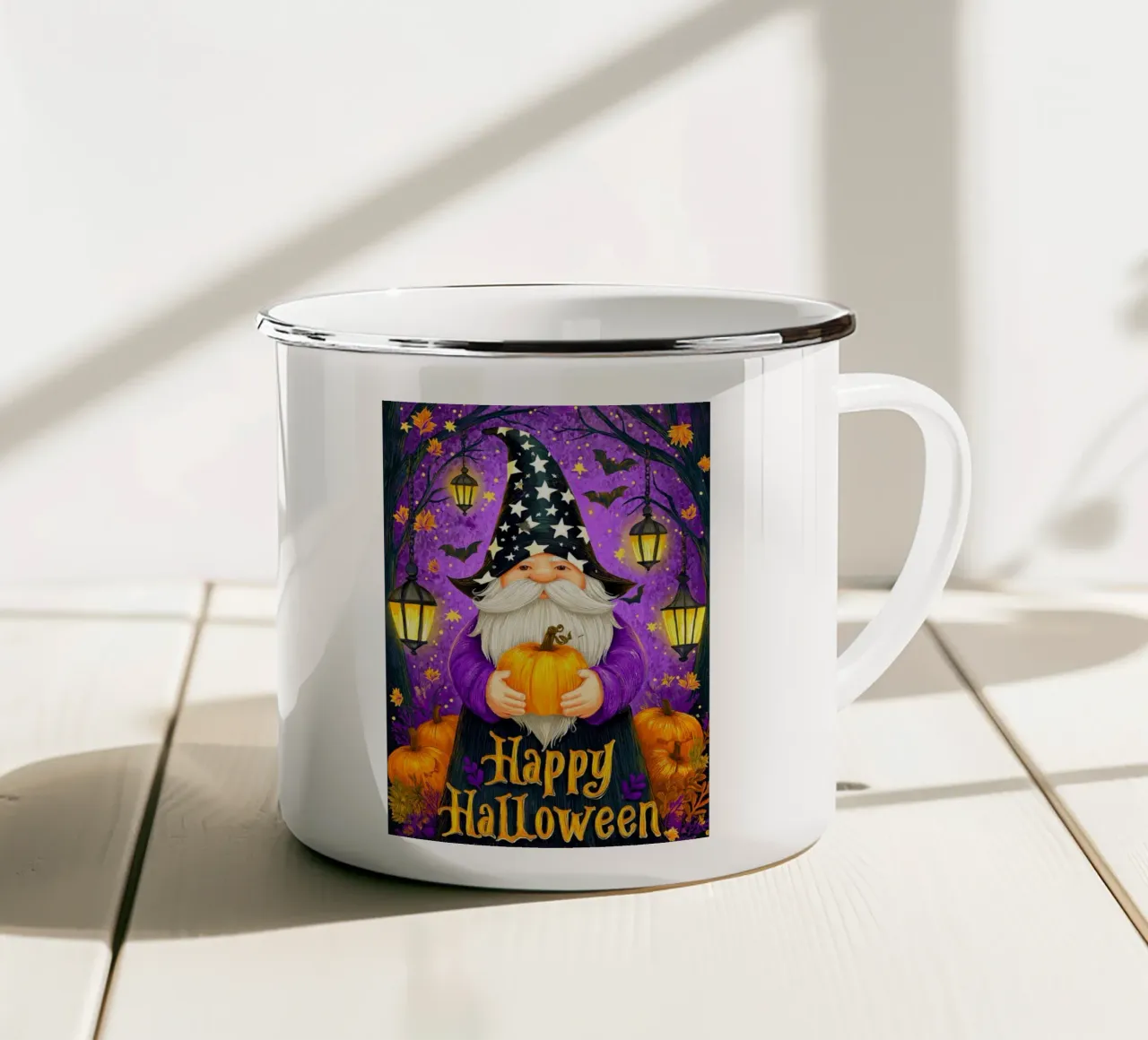 Mago e zucca di Halloween tazza in smalto da Stellar Creative