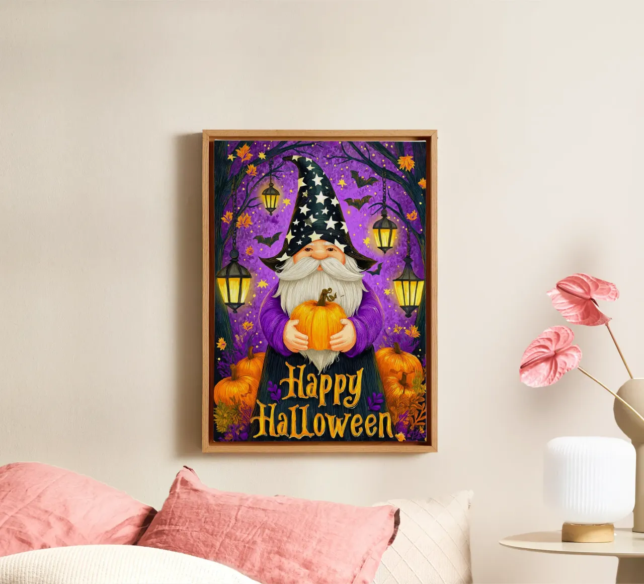 Mago e zucca di Halloween tela con Cornice a cassetta da Stellar Creative