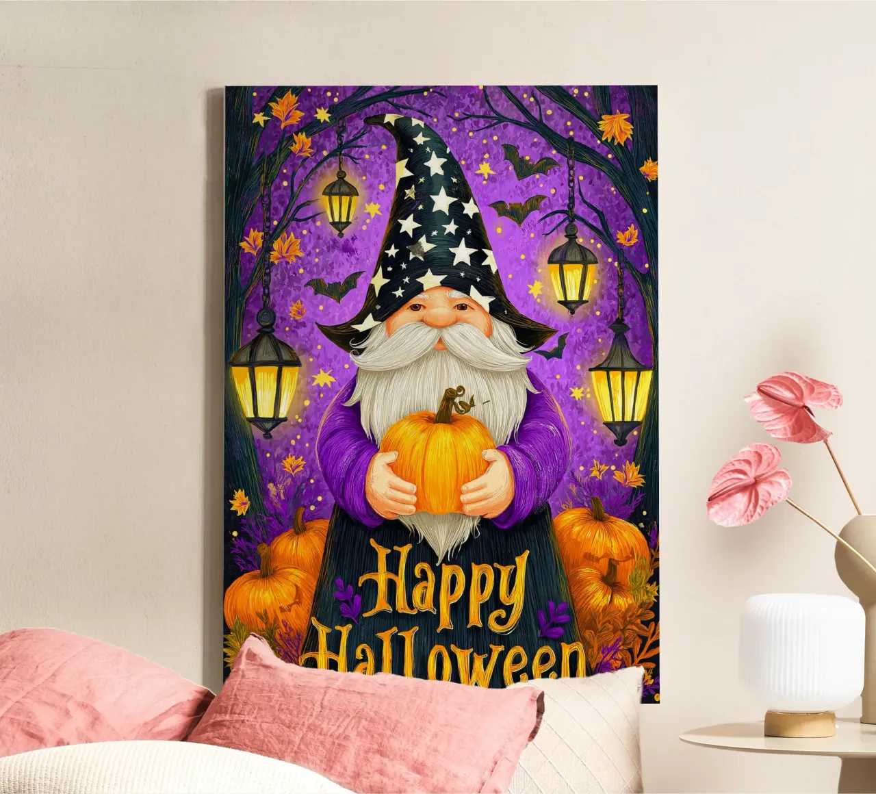 Mago e zucca di Halloween tela con Cornice a cassetta da Stellar Creative