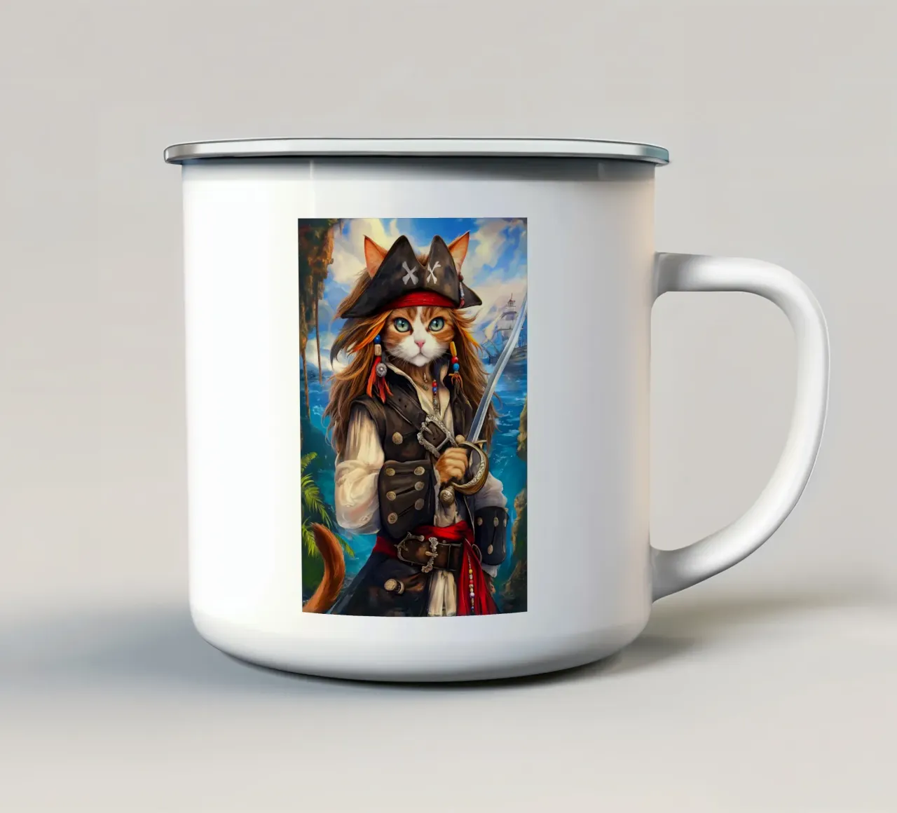 Capitano Pirata Gatto tazza in smalto da Stellar Creative