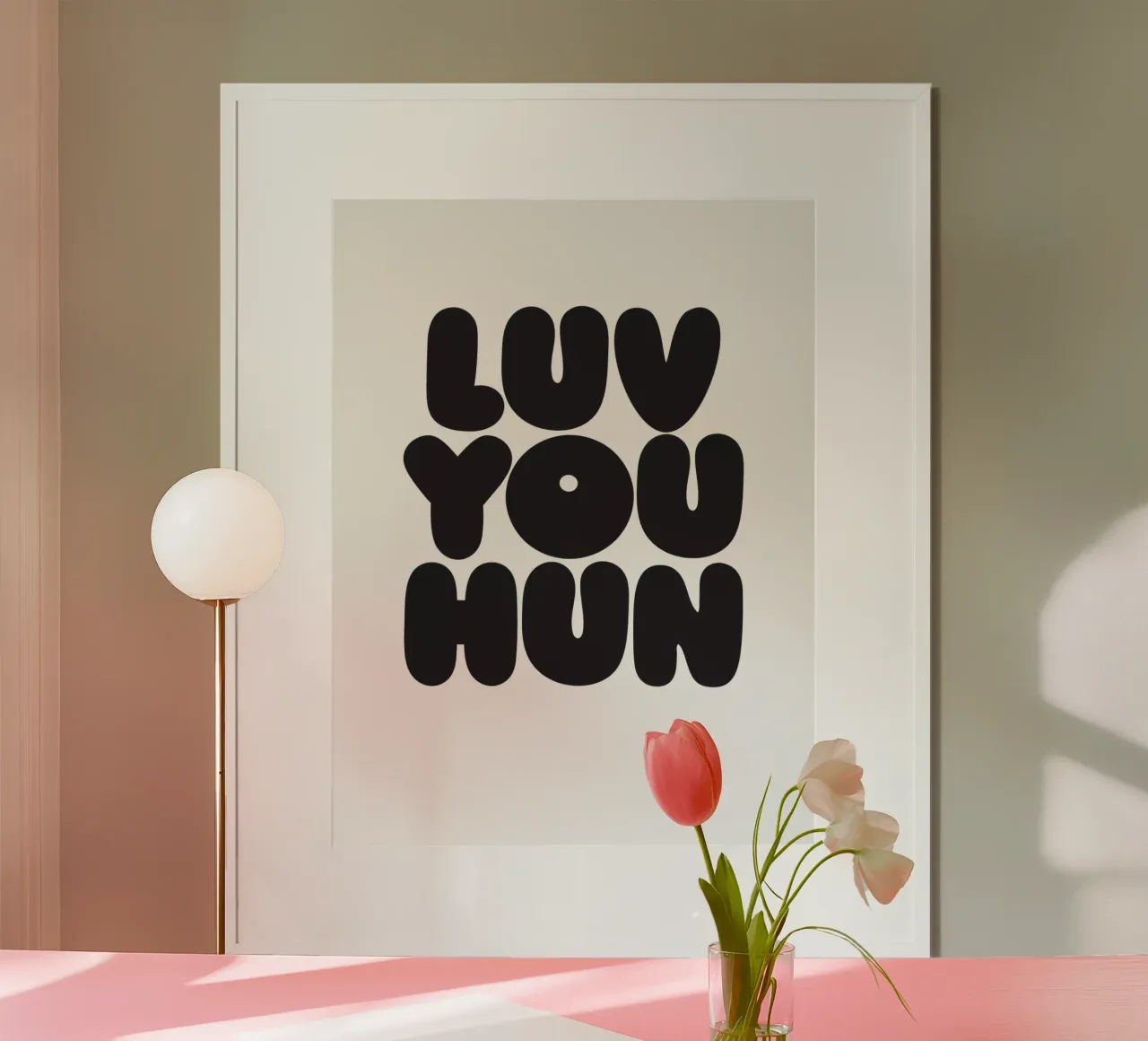 Luv You Hun poster con telaio in alluminio da Verplanungsagentur