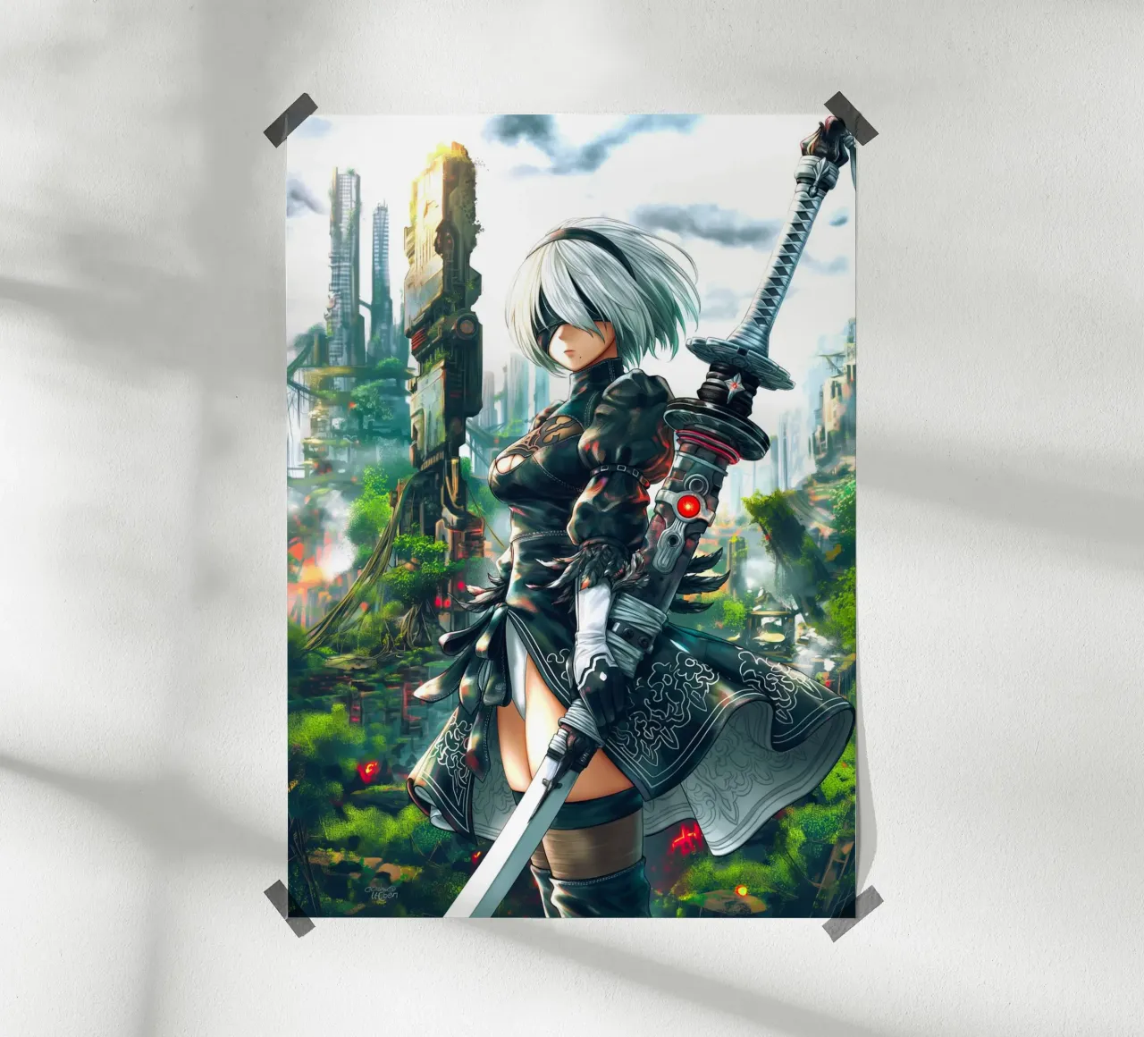 2B Nier Automata poster con telaio in alluminio da Fleur de Lys