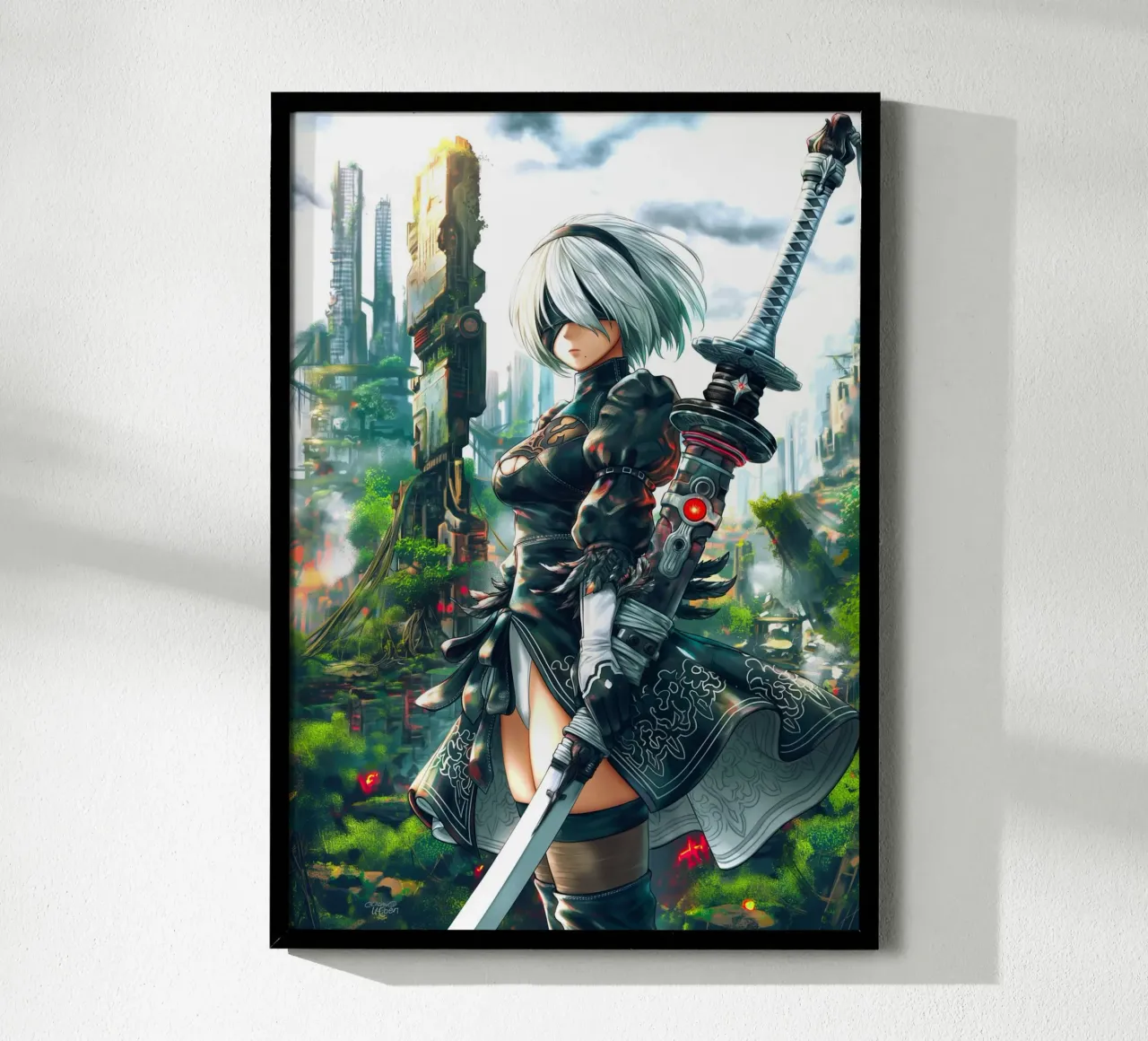 2B Nier Automata poster con telaio in alluminio da Fleur de Lys