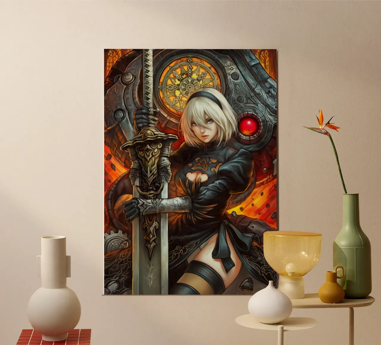 2B Nier Automata poster con telaio in alluminio da Fleur de Lys