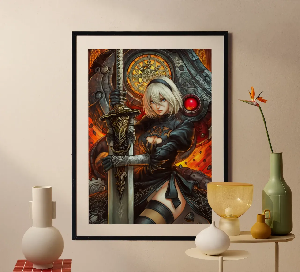 2B Nier Automata poster con telaio in alluminio da Fleur de Lys