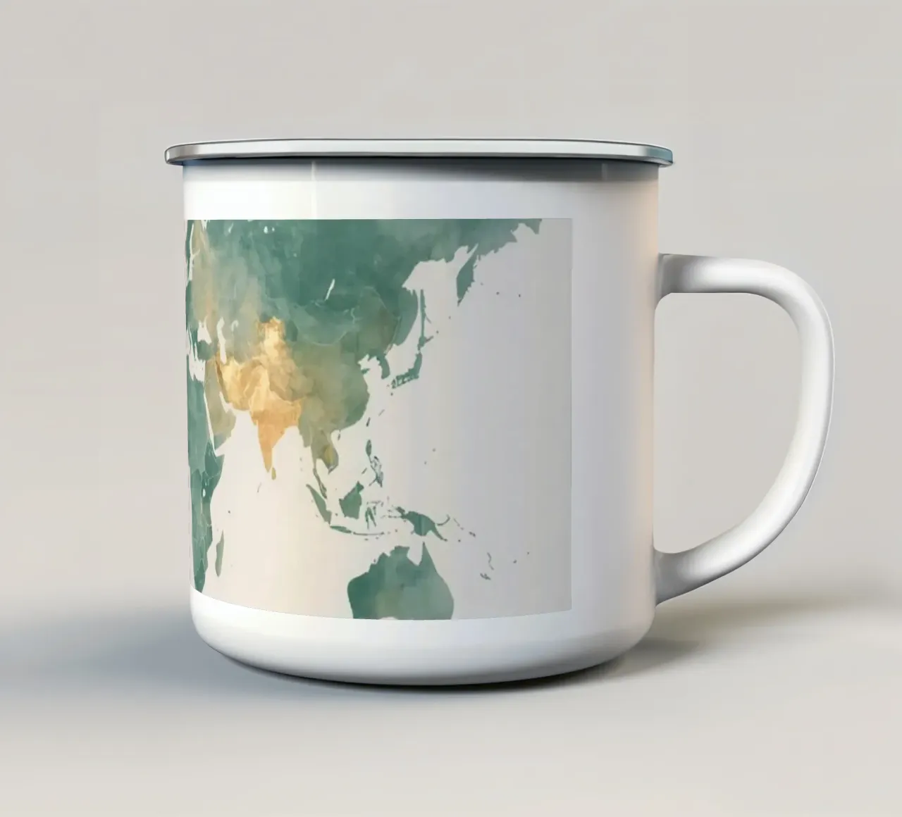Mappamondo ad acquerello con pietre miliari color verde acqua e oro tazza in smalto da DesignDoodle