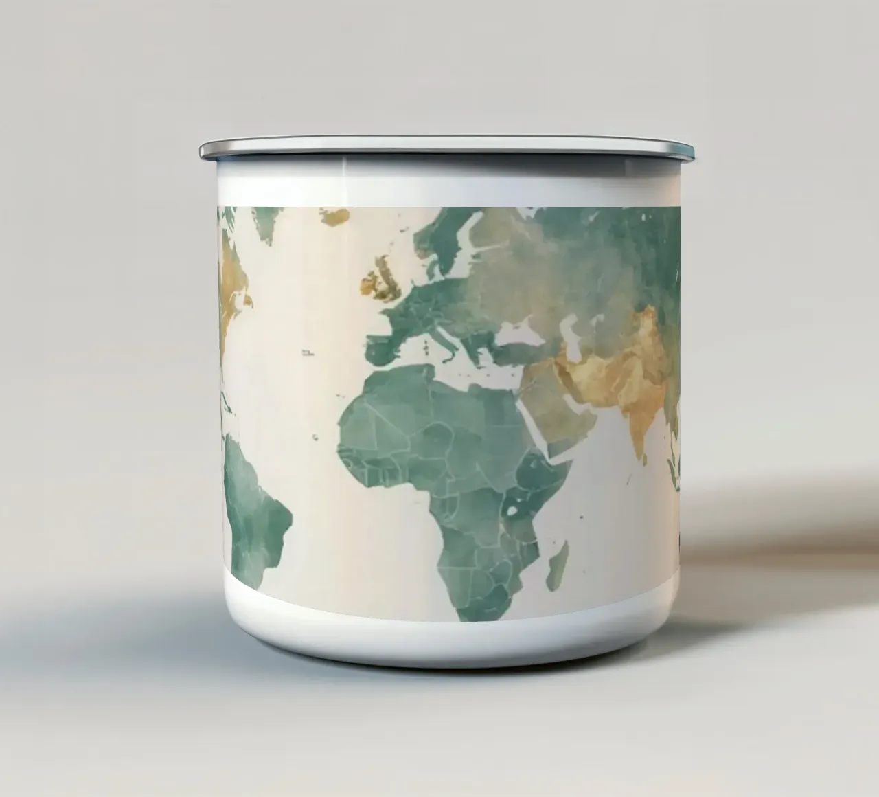 Mappamondo ad acquerello con pietre miliari color verde acqua e oro tazza in smalto da DesignDoodle