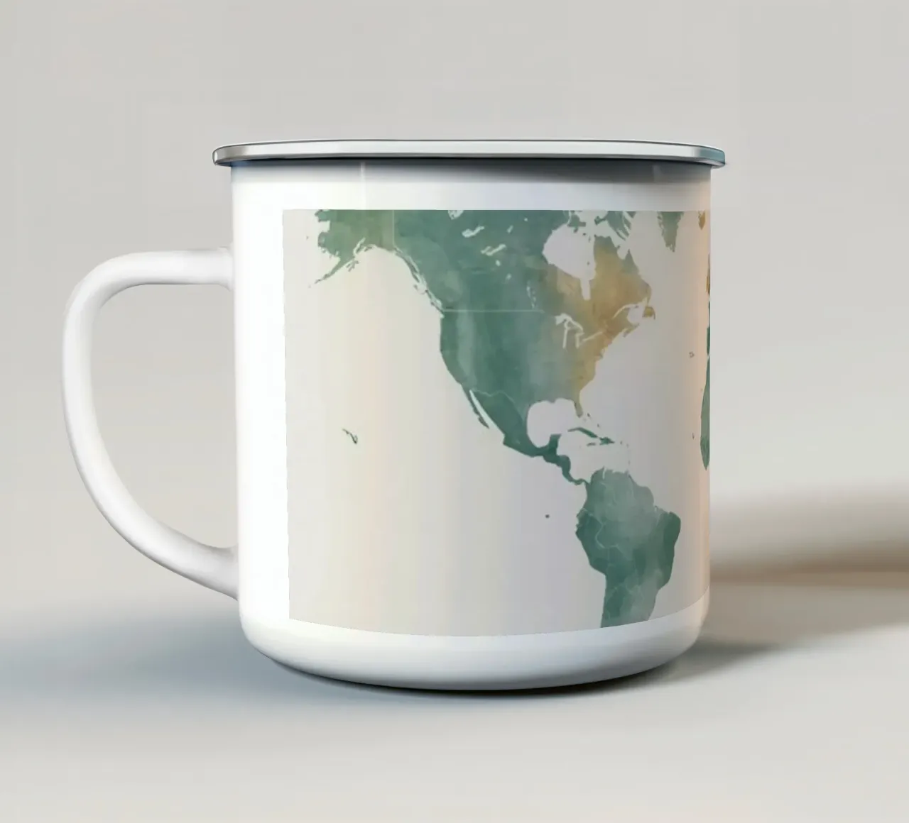 Mappamondo ad acquerello con pietre miliari color verde acqua e oro tazza in smalto da DesignDoodle