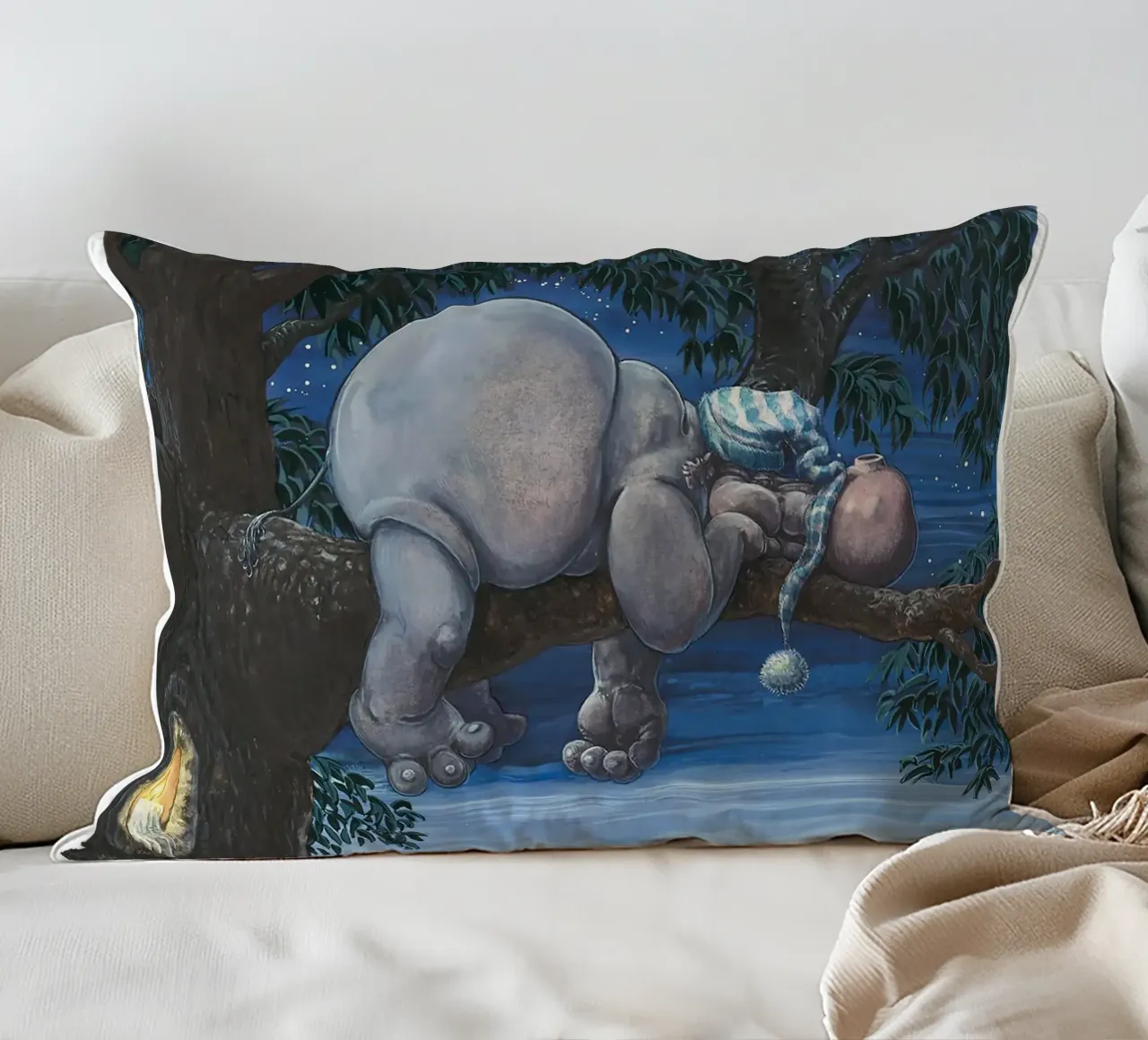 HIPPOS IN THE CHERRY TREE - Sleeping Hippo cuscino da Vintage Van Gogh