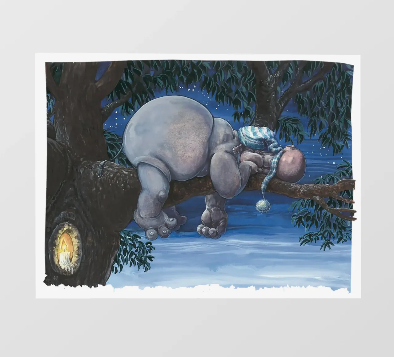 HIPPOS IN THE CHERRY TREE - Sleeping Hippo pellicola backlit da Vintage Van Gogh