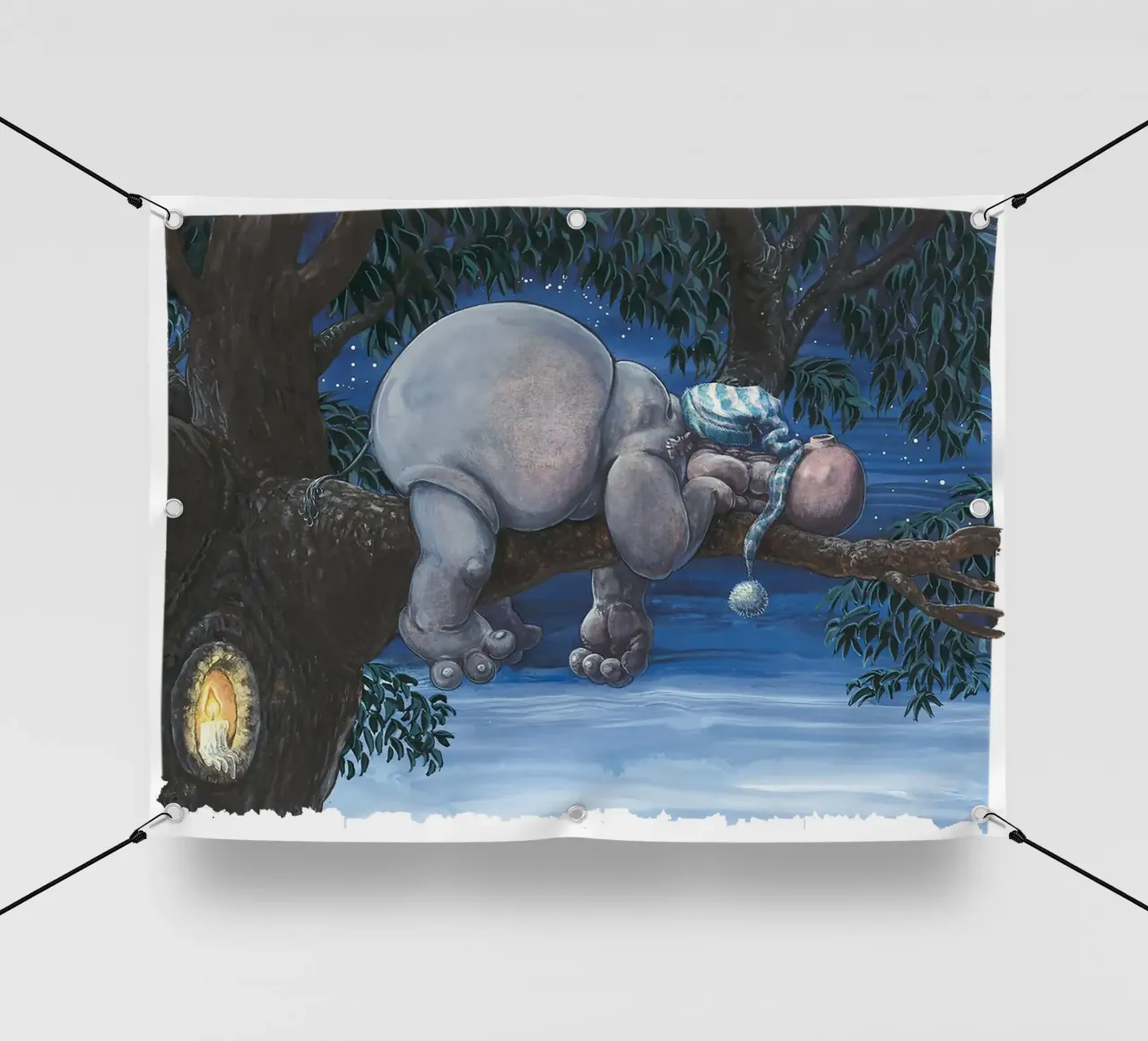 HIPPOS IN THE CHERRY TREE - Sleeping Hippo telo in pvc da Vintage Van Gogh