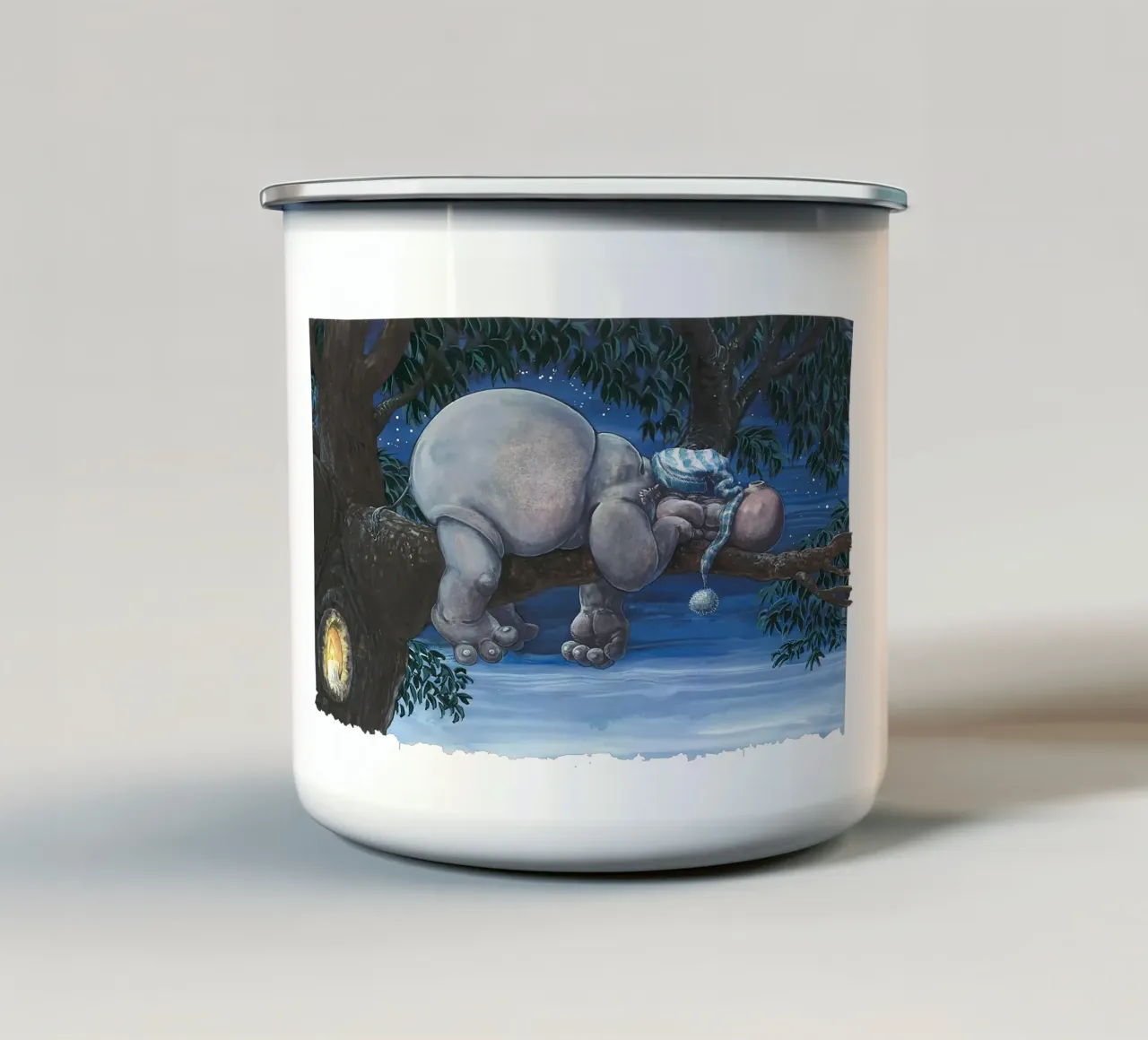 HIPPOS IN THE CHERRY TREE - Sleeping Hippo tazza in smalto da Vintage Van Gogh