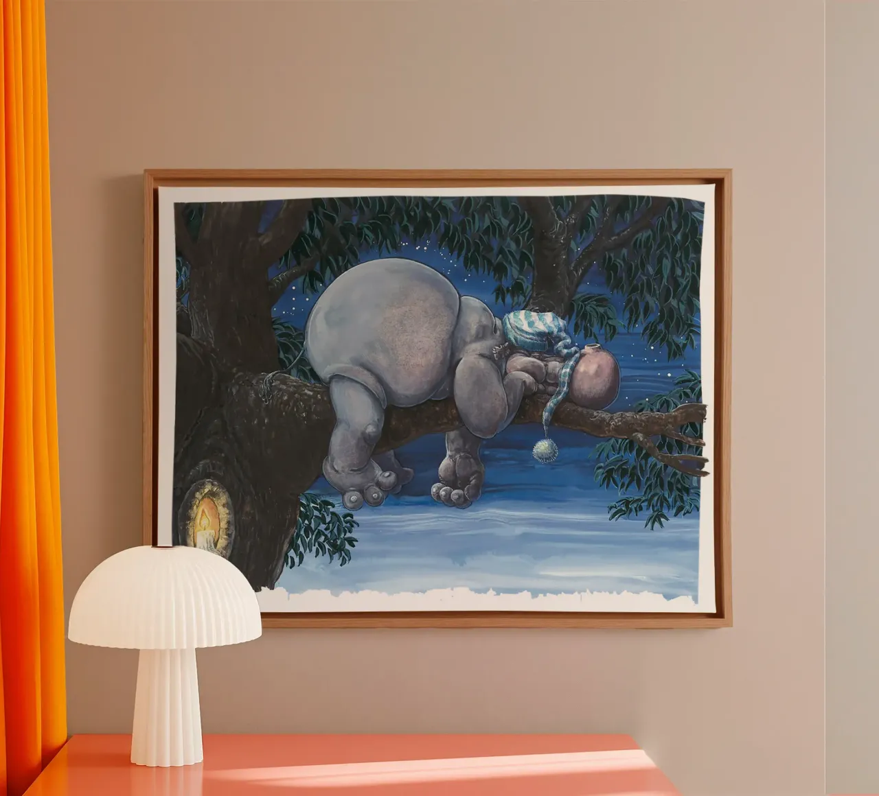 HIPPOS IN THE CHERRY TREE - Sleeping Hippo tela con Cornice a cassetta da Vintage Van Gogh