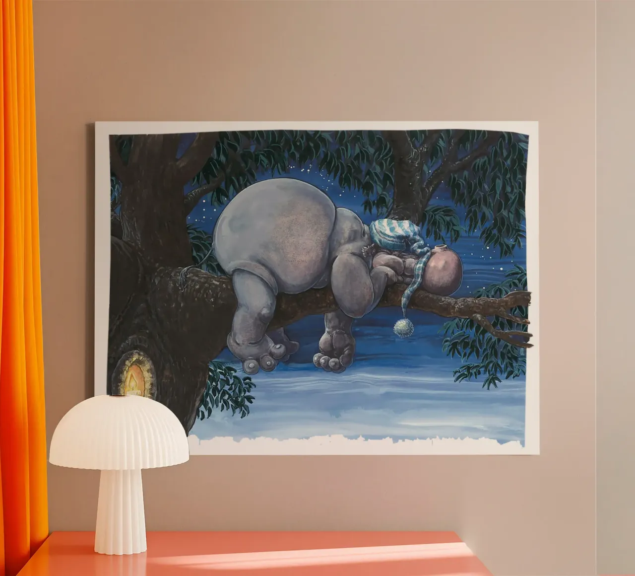 HIPPOS IN THE CHERRY TREE - Sleeping Hippo tela con Cornice a cassetta da Vintage Van Gogh