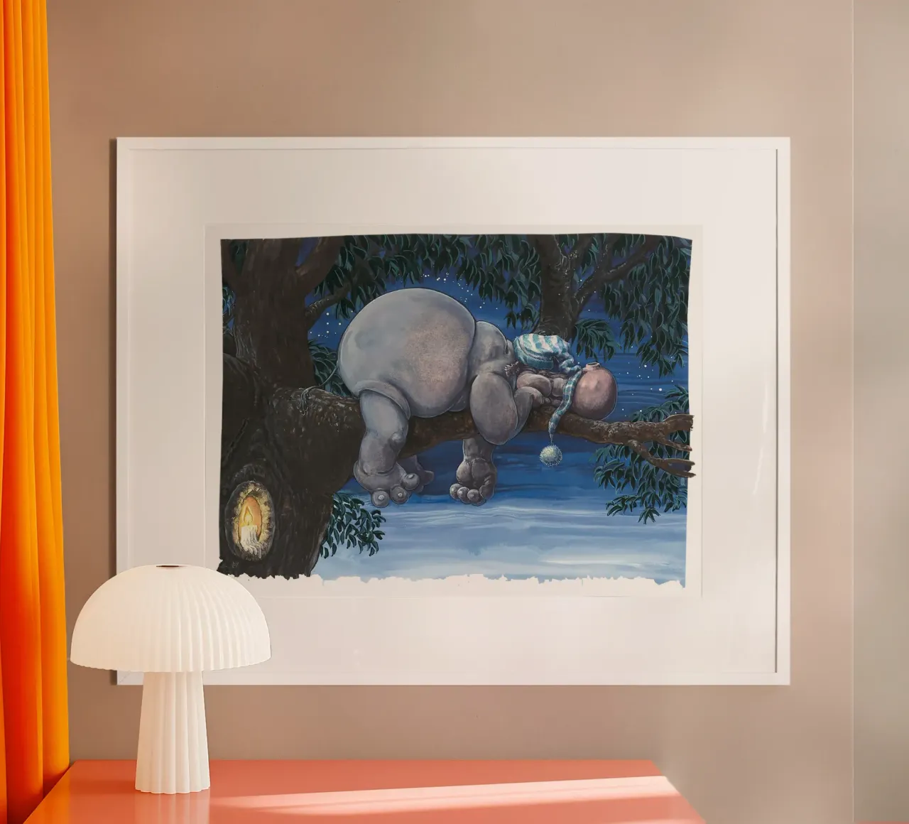 HIPPOS IN THE CHERRY TREE - Sleeping Hippo poster con telaio in plastica da Vintage Van Gogh