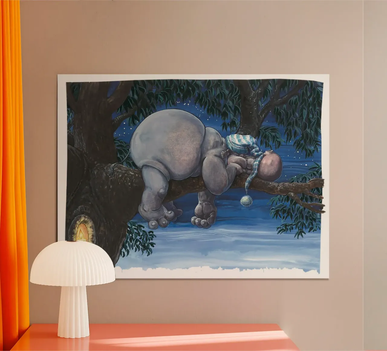 HIPPOS IN THE CHERRY TREE - Sleeping Hippo poster con telaio in plastica da Vintage Van Gogh