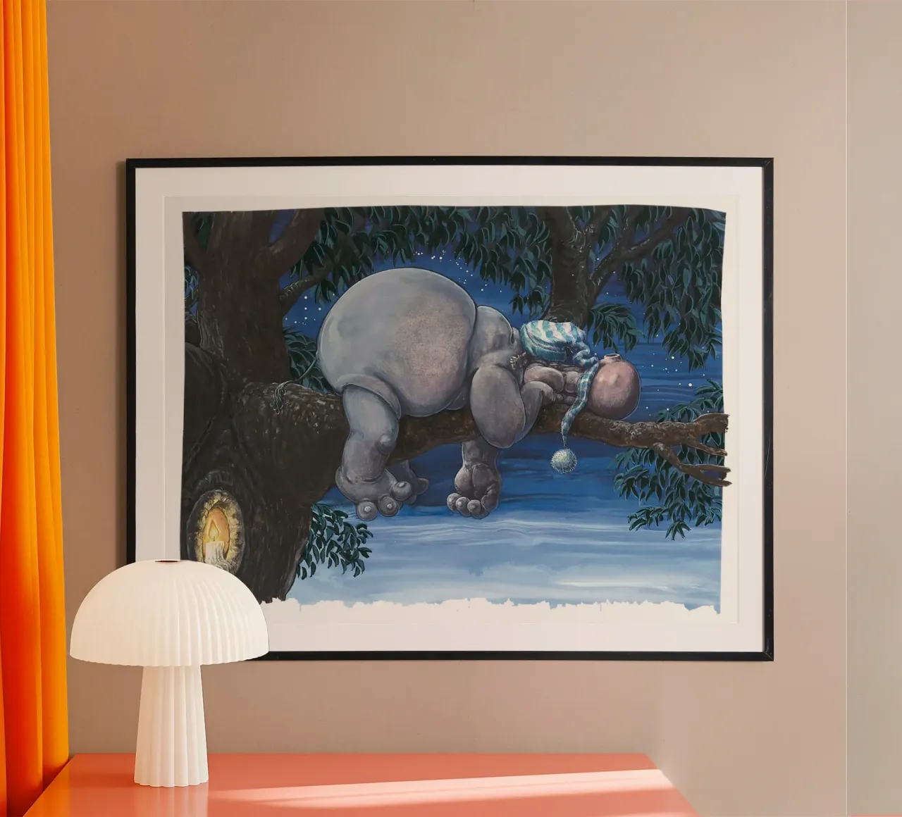 HIPPOS IN THE CHERRY TREE - Sleeping Hippo poster con telaio in plastica da Vintage Van Gogh
