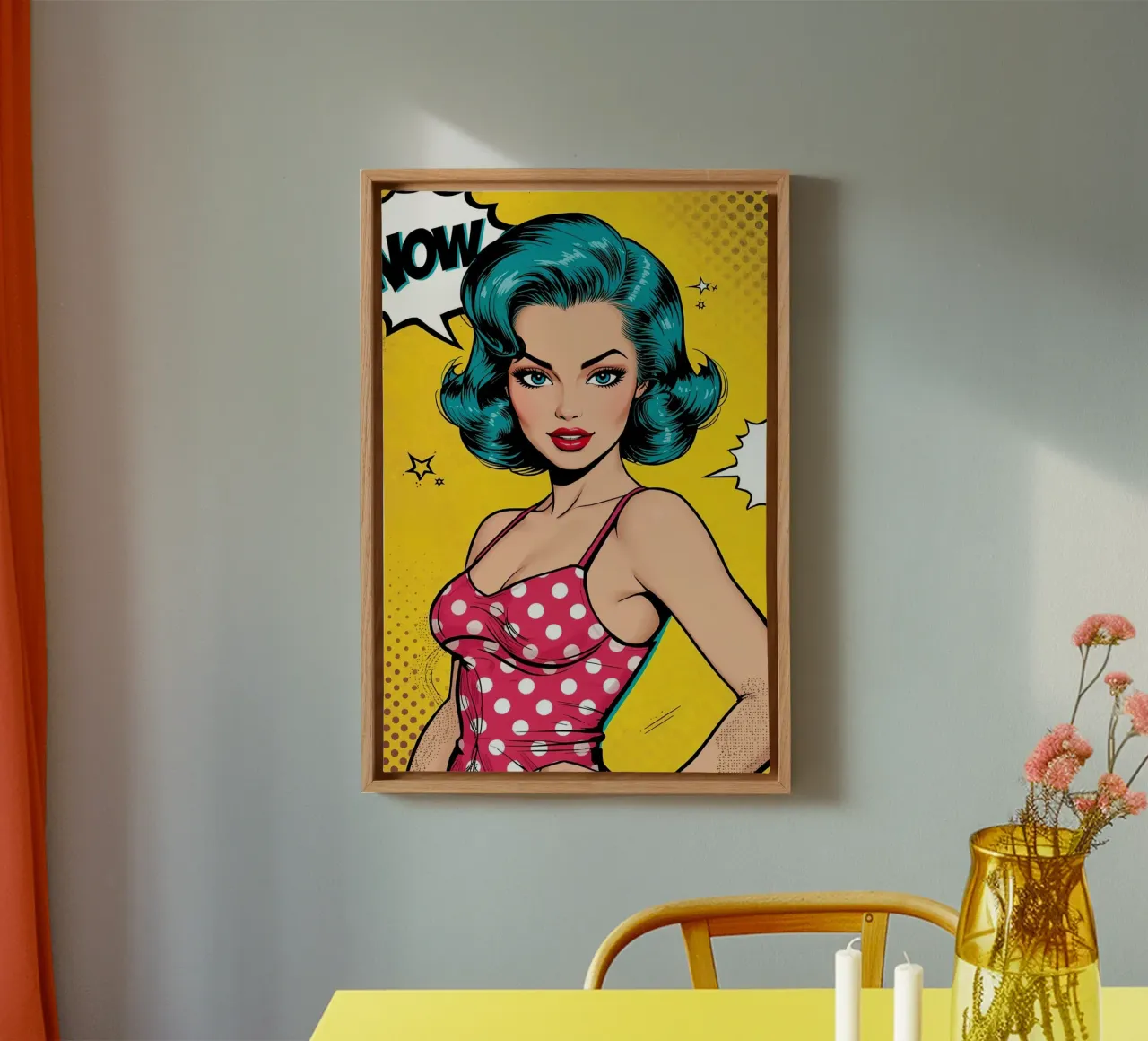 Woman Portrait in Pop Art Style with Speech Bubble canvas with Floater frame by DesignDoodle