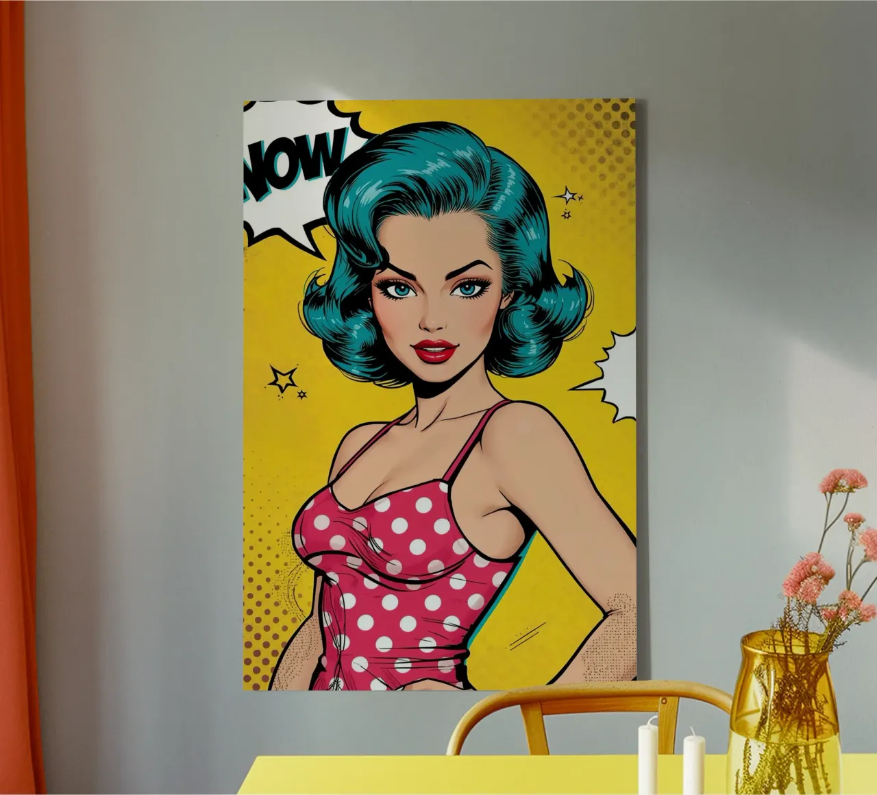 Woman Portrait in Pop Art Style with Speech Bubble canvas with Floater frame by DesignDoodle