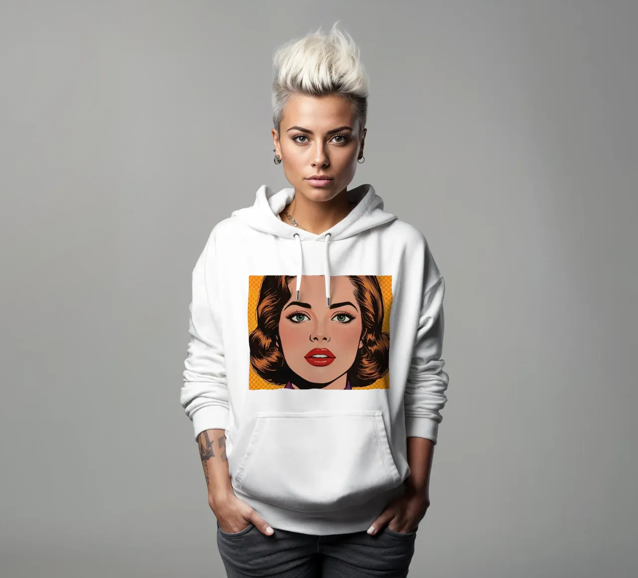 Donna in tailleur Ritratto in stile Pop Art felpa con cappuccio da DesignDoodle